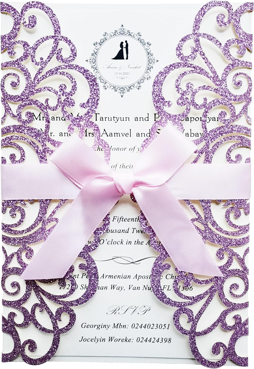 50PCS 5x7.3 Inch Silver Wedding Invitation Laser Cut Hollow Floral Blank Invitations Cards with Envelopes For Quinceañera Sweet 16 Birthday Wedding Invitation (Silver Glitter)