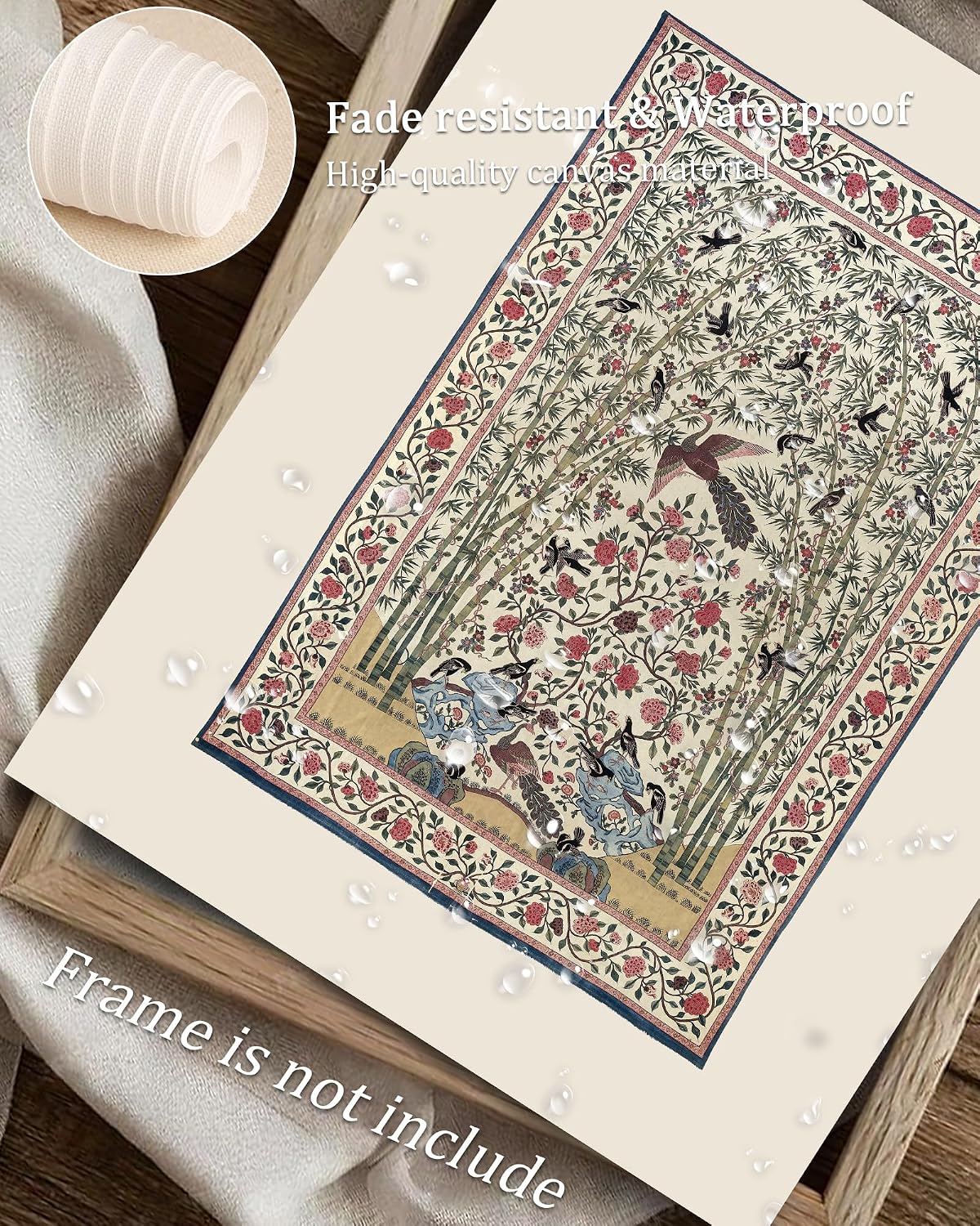 Vintage Textile Wall Art | Light Academia Home Decor | Tapestry Canvas Wall Art | Light Academia Room Decor, Farmhouse Paintings Art Picture Aesthetic for Bedroom Bathroom Living Room (8" x 10"-UNFRAMED) image 3