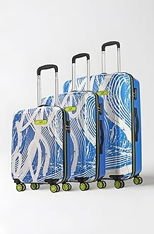 Set of 3 (55+65+75 Cm) ABS Stroke Hard Spinner Luggage Printed Spinner Luggage Trolley with 8 Wheels and in-Built Combination Lock|Unisex - Blue & White