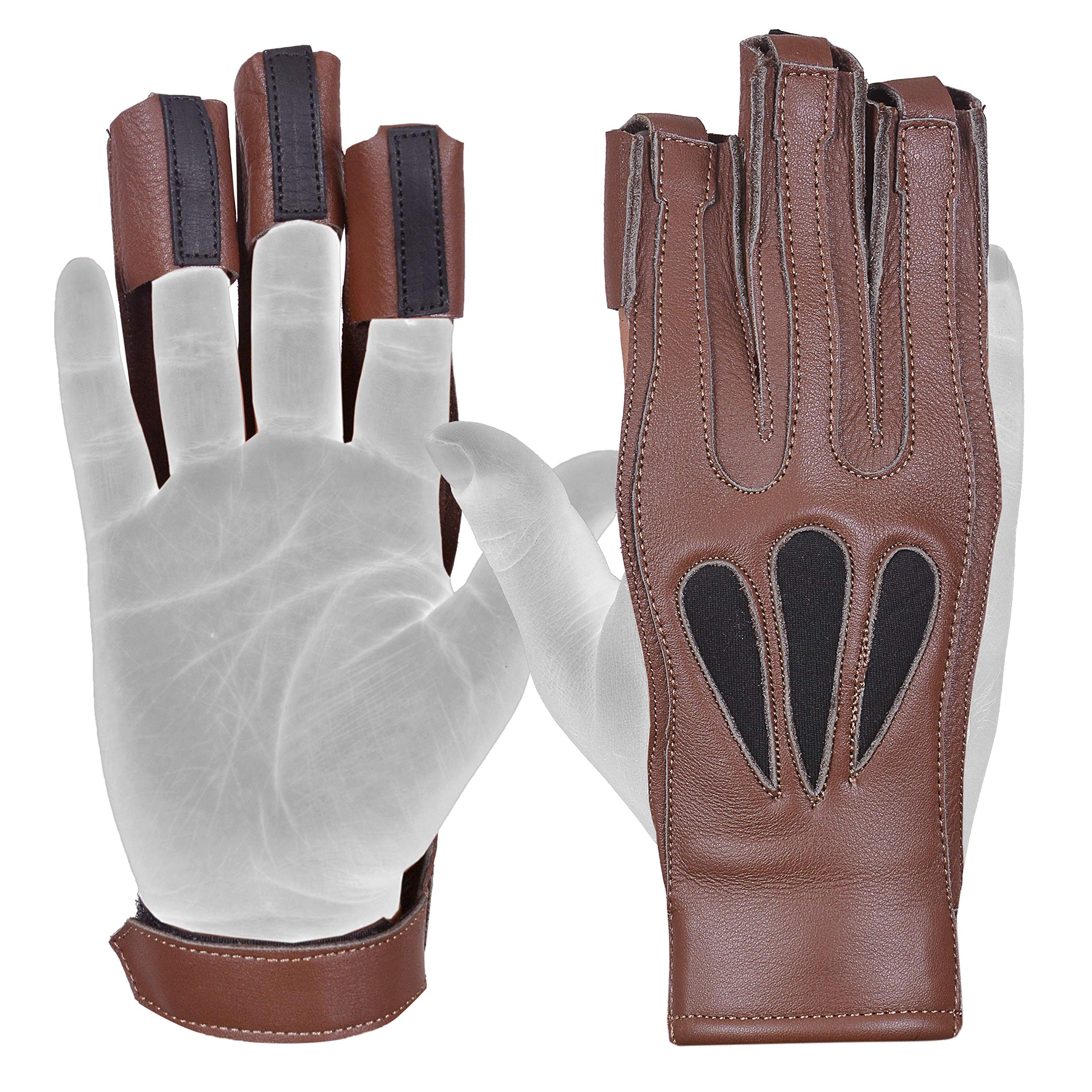 American Style Archery 3-Finger Glove for Right Hand – Durable Leather, Black, Beige, Dark Brow