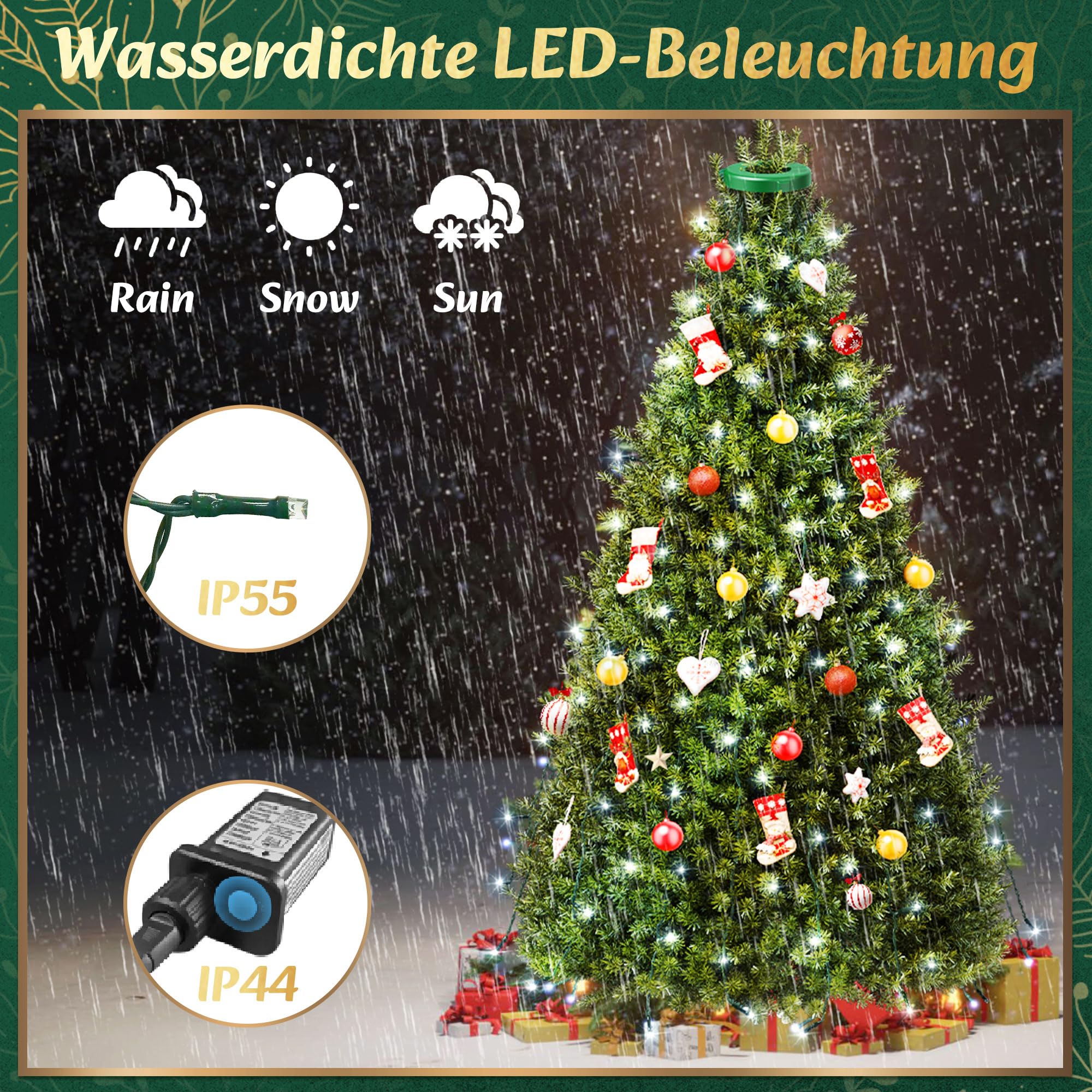 Lichterkette Weihnachtsbaum mit Ring Weiß 400er LED Christbaumbeleuchtung mit 16 Stränge 2m Tannenbaum Lichterketten Weihnachtsbeleuchtung Lichternetz für 110cm-240cm, Weihnachten und Partys