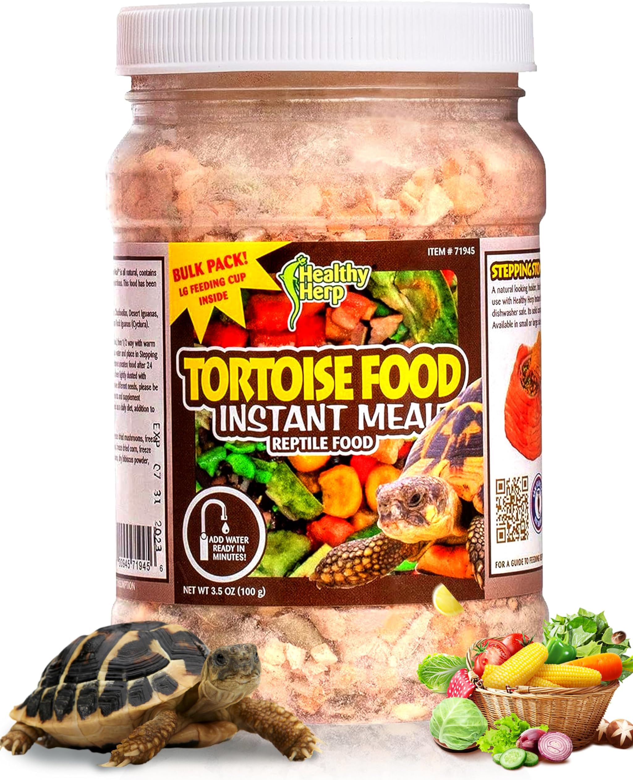 Healthy Herp Tortoise Food Instant Meal for Reptiles - Nutritious Turtle Food, Tortoise Habitat Accessories, Made in USA - Ideal for Box Turtles, Lizards - 3.5 oz (100g)