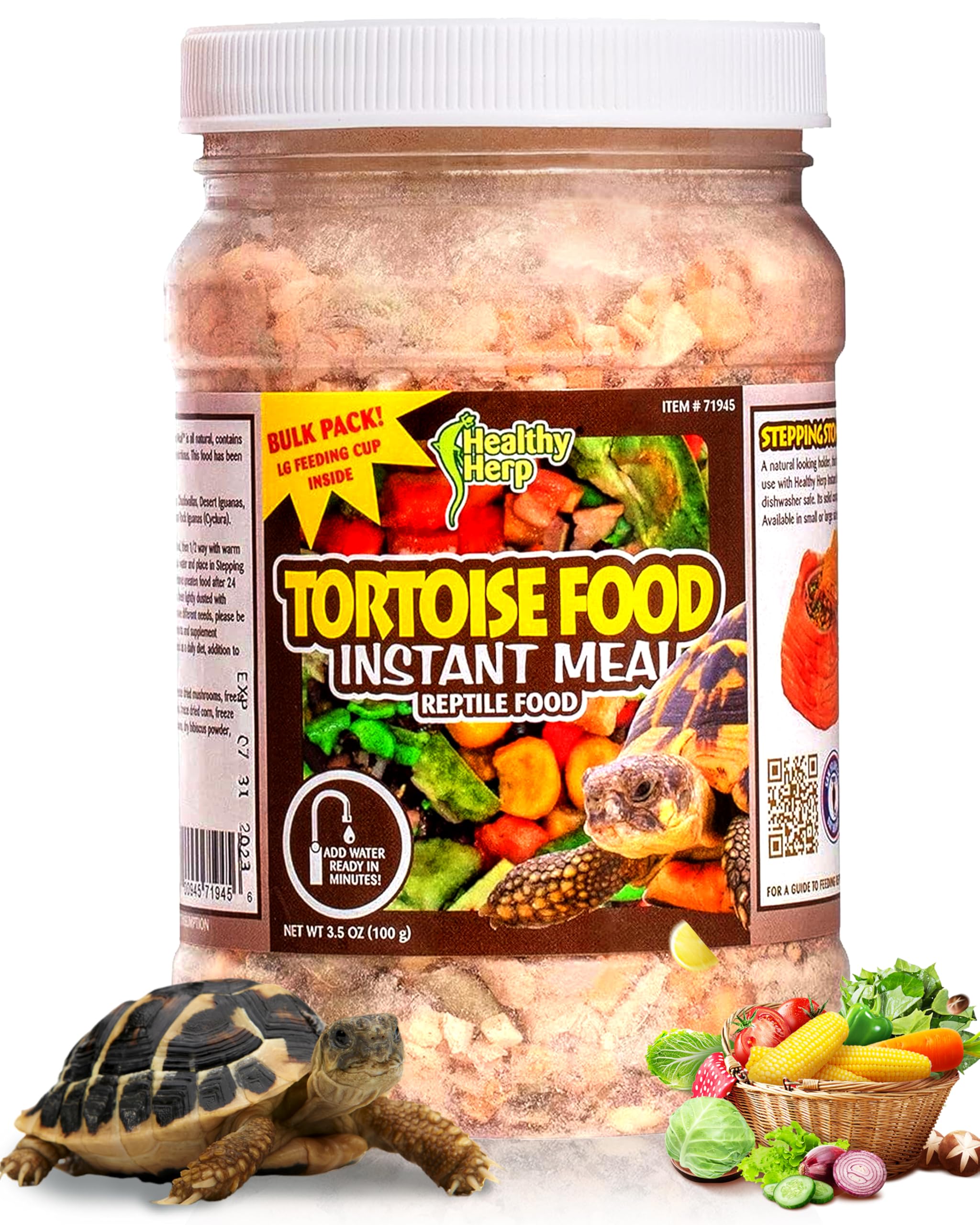 Tortoise Food Instant Meal for Reptiles - Nutritious Turtle Food, Tortoise Habitat Accessories, Made in USA - Ideal for Box Turtles, Lizards - 3.5 oz (100g)