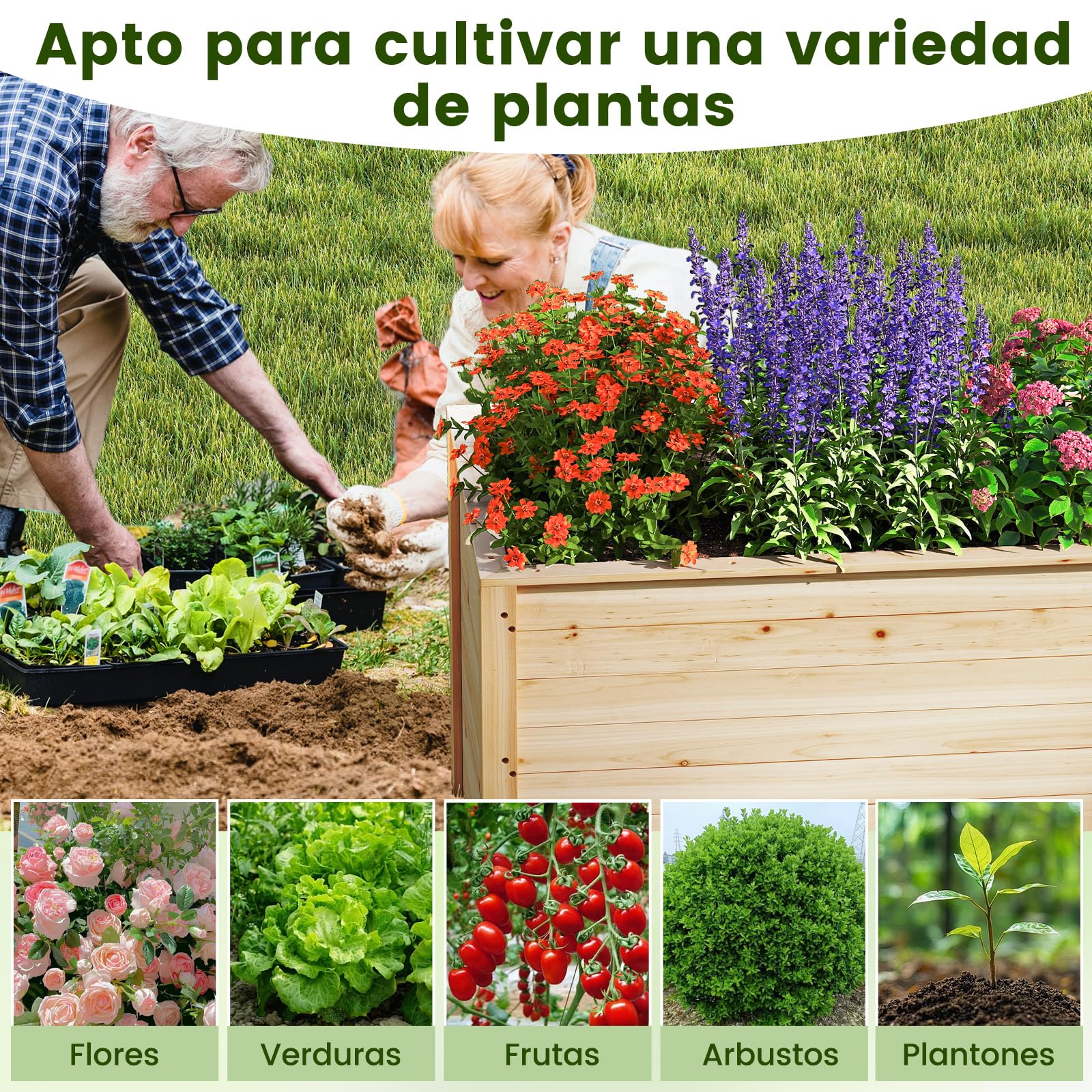 COSTWAY Cama de Jardín Elevada de Madera, 100 x 64 x 65,5 cm, Jardinera Elevada con Base Abierta para Plantas de Raíz Profunda, Verduras, Frutas, Flores, Arbustos y Plantones, Huerto de Cultivo