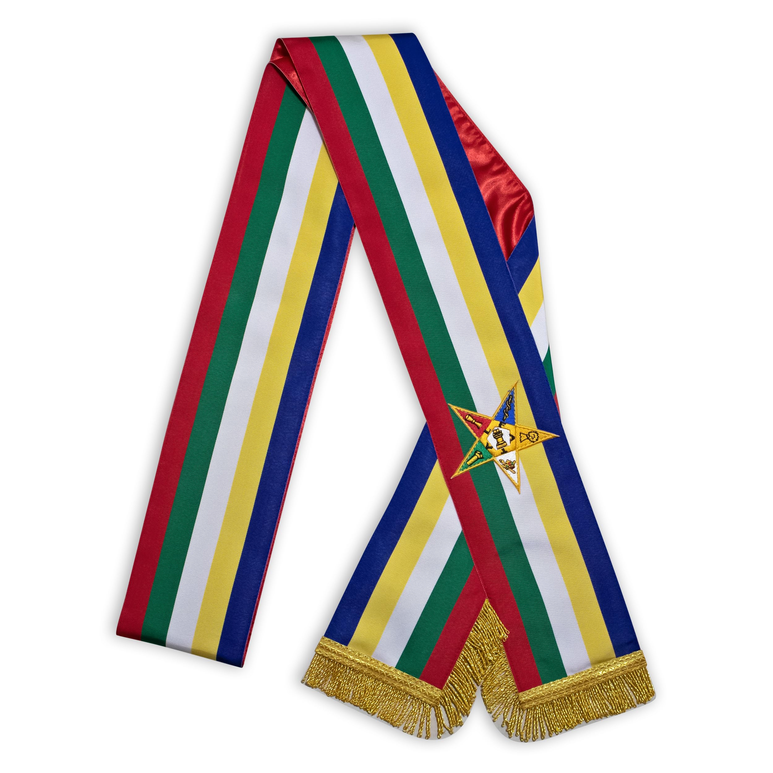 Premium Masonic OES Sash (Red Satin Lining) Embroidered Emblem, Order of Eastern Star Member Sashes