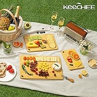 Vista 8 de Tabla de Cortar de Madera para Cocina - Juego de Regalo de 3 Tablas de Cortar Reversibles de Bambú con Ranura para Jugos, Tabla de Cortar de Madera