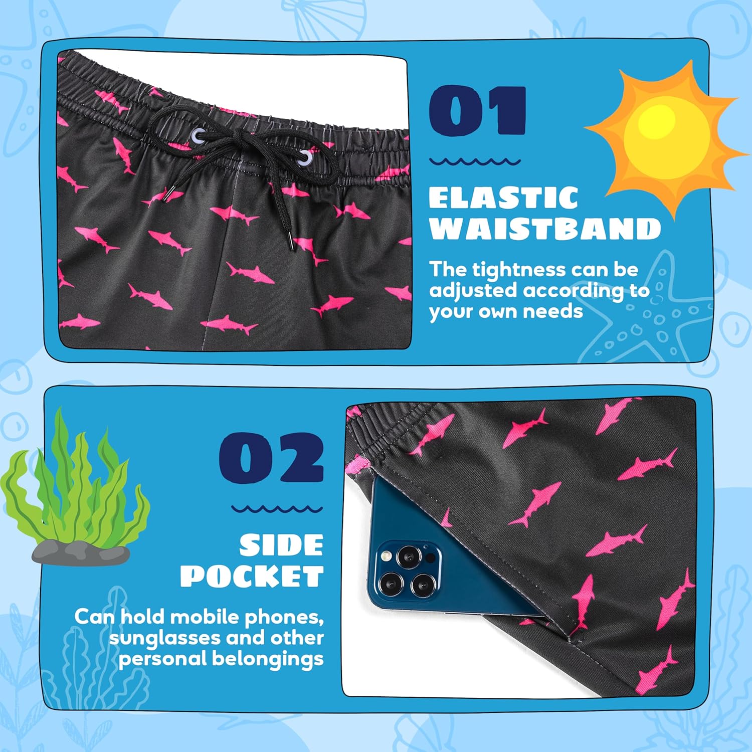 FT FENTENG Boys Swim Trunks with Compression Liner Boys Stretch Swim Shorts Quick Dry 2 in 1 Beach Shorts 4-17 Y - Image 3