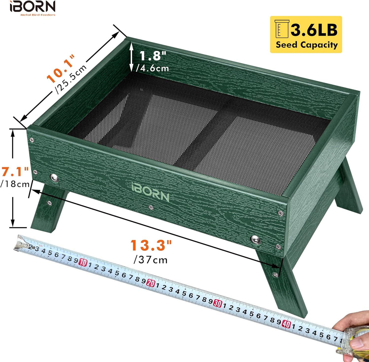 iBorn Ground Bird Feeder, Bird & Squirrel Platform Feeder for Outdoors, WPC Recycled Plastic, 3.6LB Large Capacity, Green