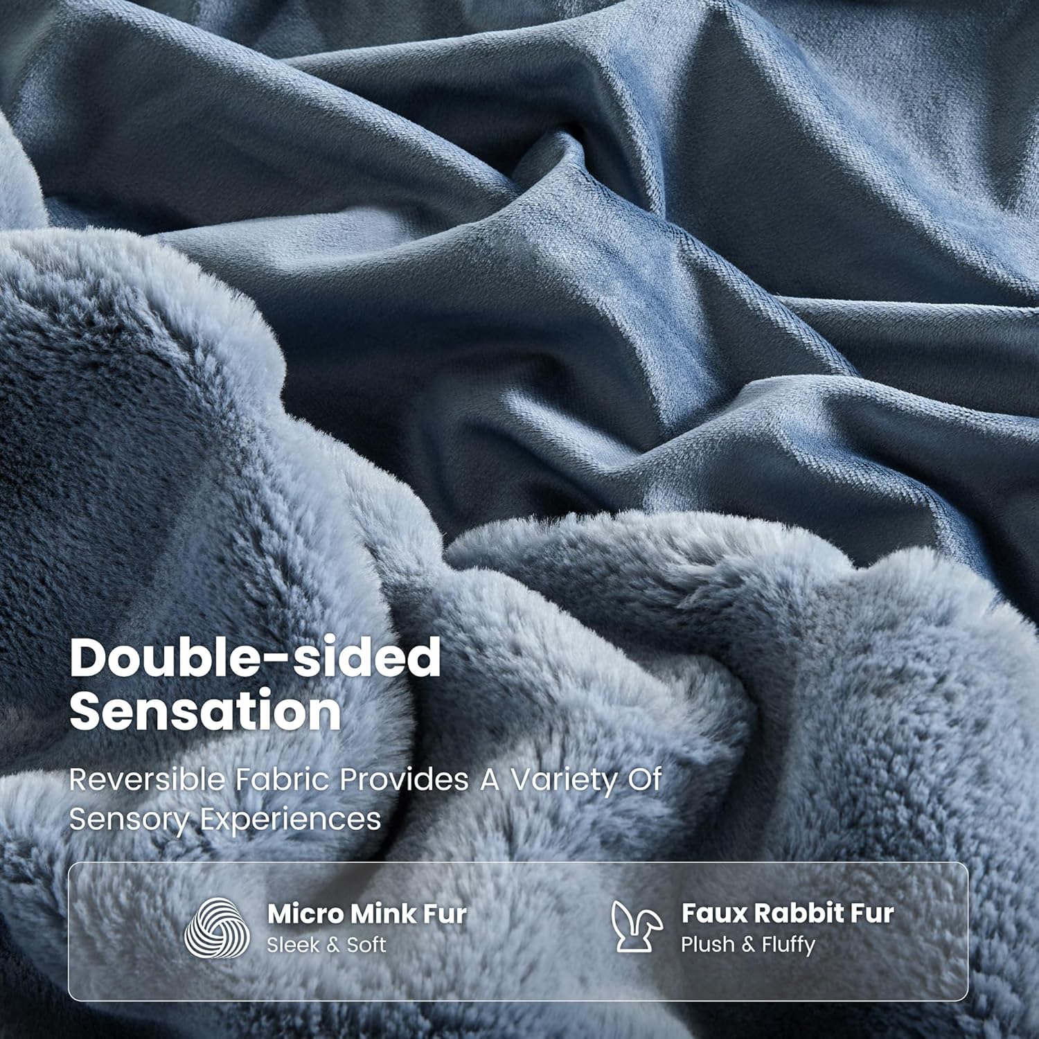 Sophia & William Blue Faux Rabbit Fur Throw Blanket, Micro Mink Dual-Sided Cozy Soft Blankets, Plush Fuzzy Fluffy Blanket for Couch Bed Sofa, Machine Washable, 60" x 80" - Image 3
