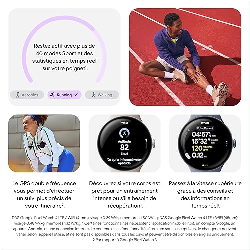 Google Pixel Watch 4 (41 mm) - Android smartwatch with Domed Display, Comprehensive Health and Fitness Tracking and Help from Gemini - Matte Black Aluminium Case - Obsidian Active band - LTE - 7