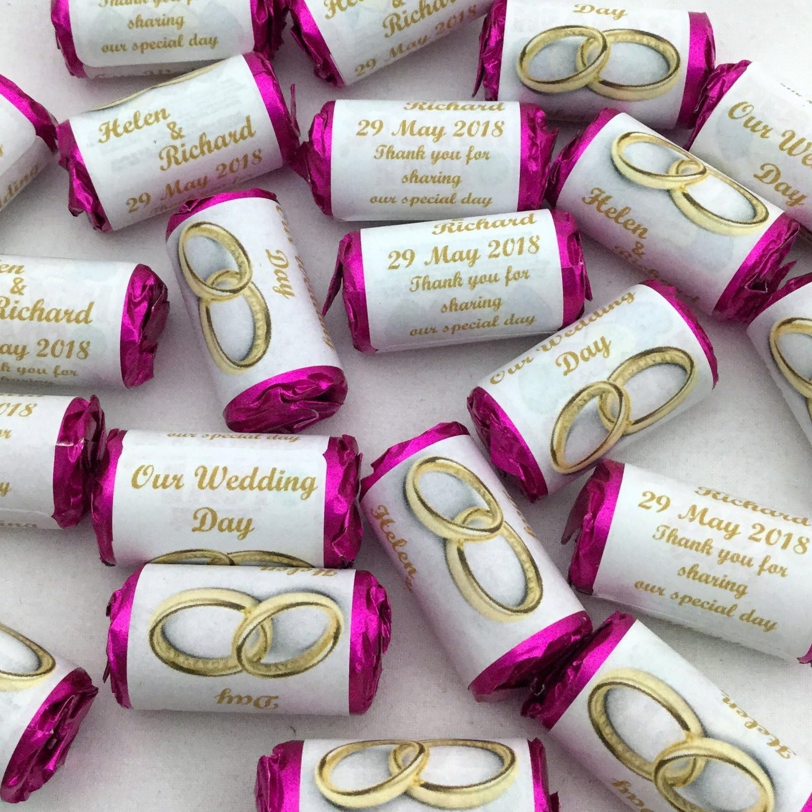 cleverlittlegifts Personalised Mini Love Hearts Wedding Favours/Sweets Gold Wedding Rings (Pack of 25, Sweets (Gold Rings))