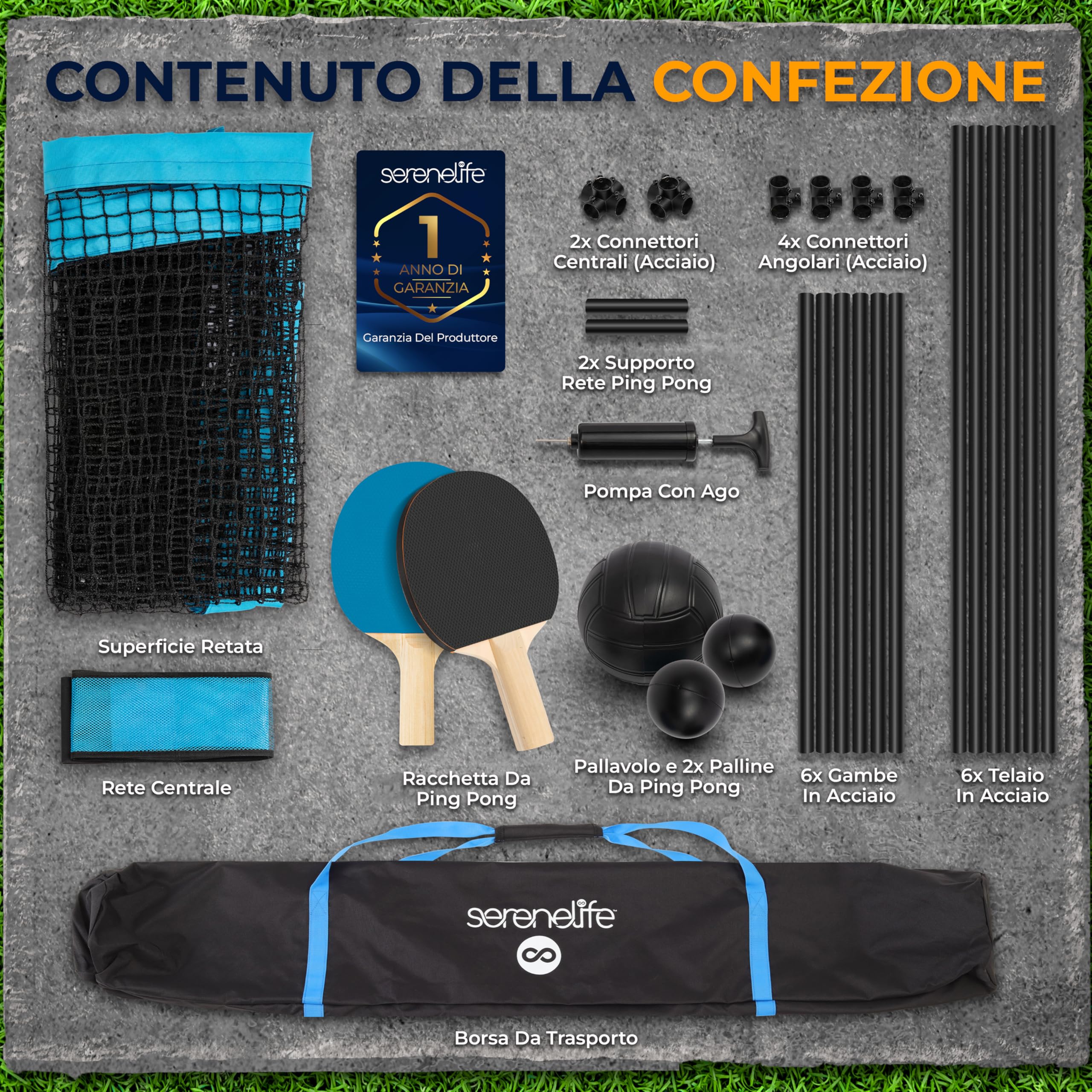 SereneLife Tavolo Ping Pong, Gioco da Tavolo 240 cm in Acciaio Verniciato con Rete Ping Pong, Racchette e Palline, al Coperto e all’Aperto