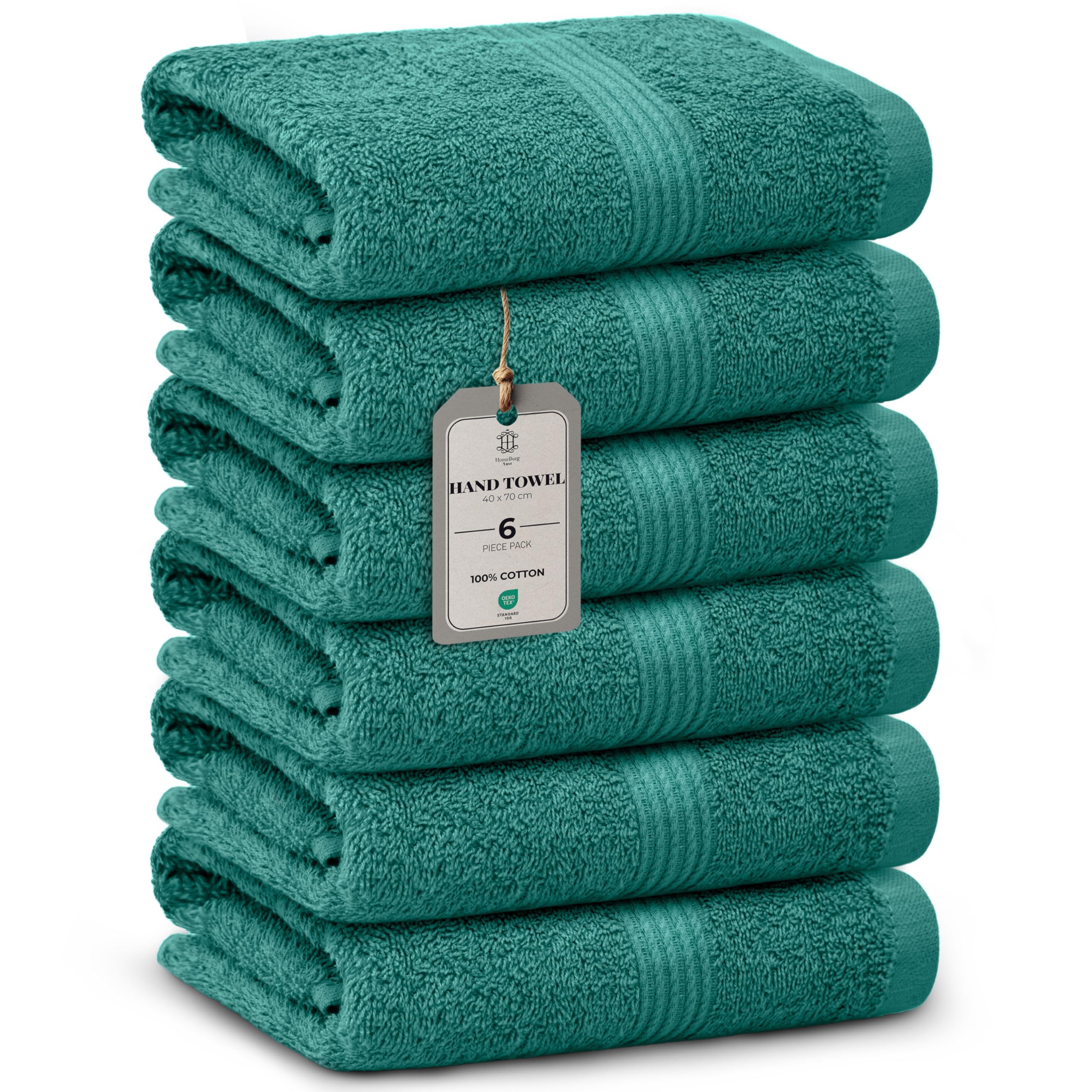 HomeBurg Luxe 6-Piece Towel Set – Soft & Absorbent Cotton, Quick-Drying, Easy Care, 40 x 70 cm, Sports Green