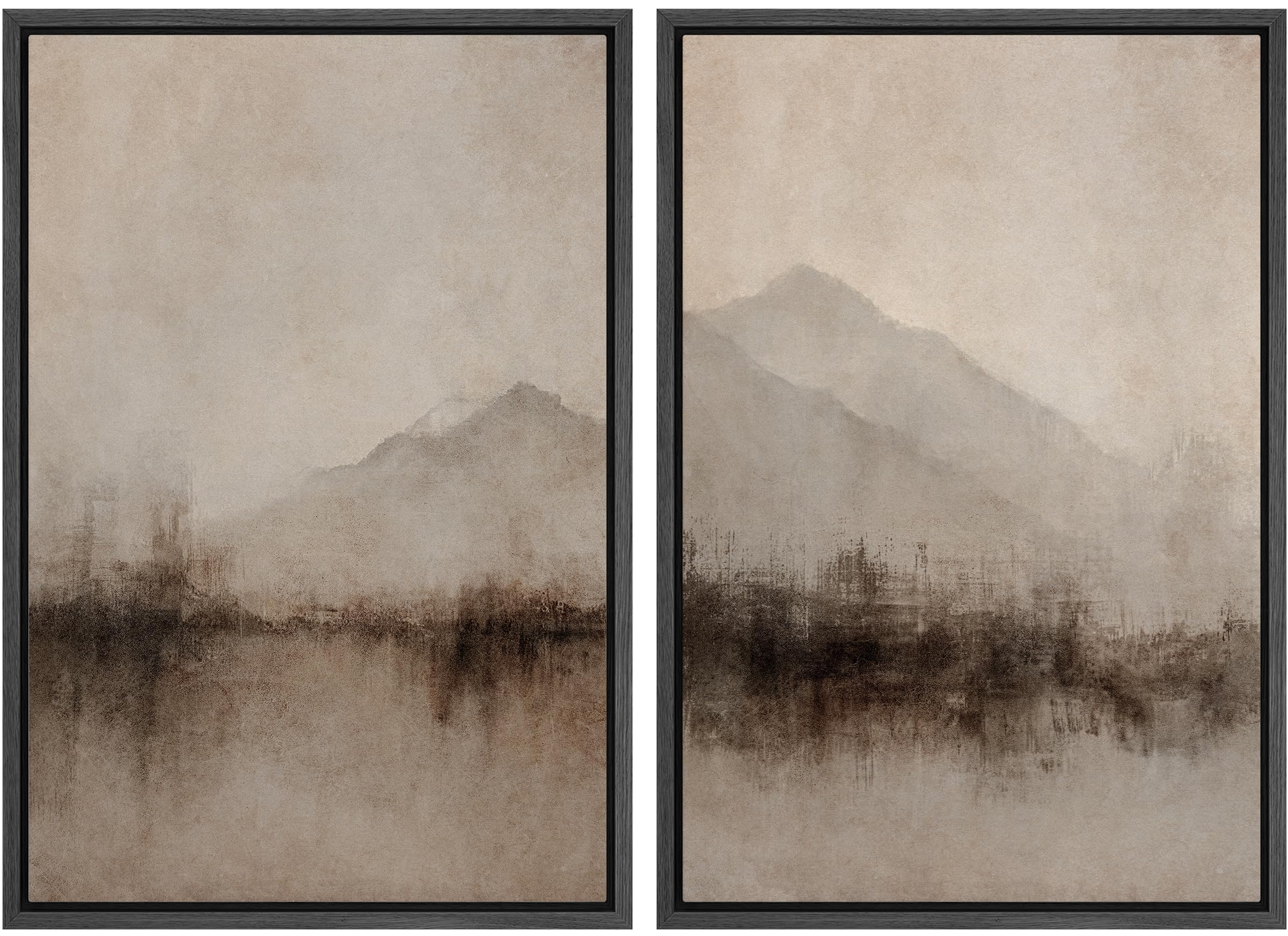 MUDECOR Framed Canvas Print Wall Art Set Abstract Mountain Landscape Soft Earth Tones