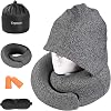Travel Pillow - Hooded Neck Pillow Airplane Memory Foam Filling for Plane, Office, Cars Sleeping, Road Trip, Long Flights, Portable Plane Accessories, Includes Eye Mask & Earplugs Dark Gray