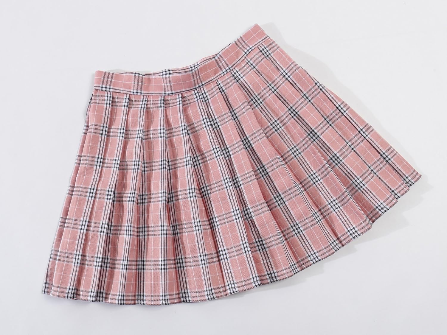 Beautifulfashionlife Women Girls Short Plaid Pleated Skirts Uniform Cosplay Costumes 2 Pink Mixed White