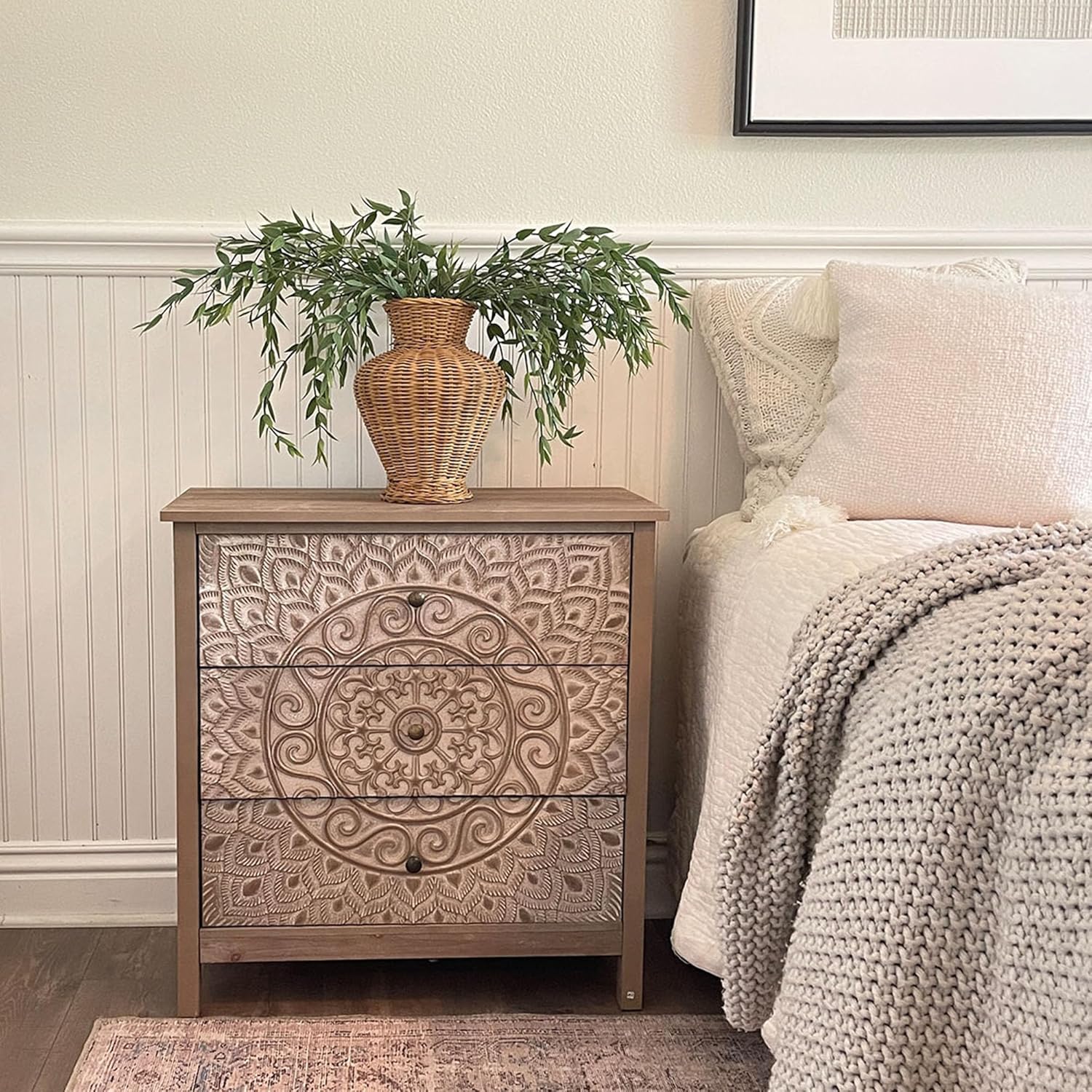PHI VILLA Accent Cabinet with Drawers - Chest of Drawers Farmhouse Rustic Cabinet with 3 Drawers Entryway Storage Chest, Dresser