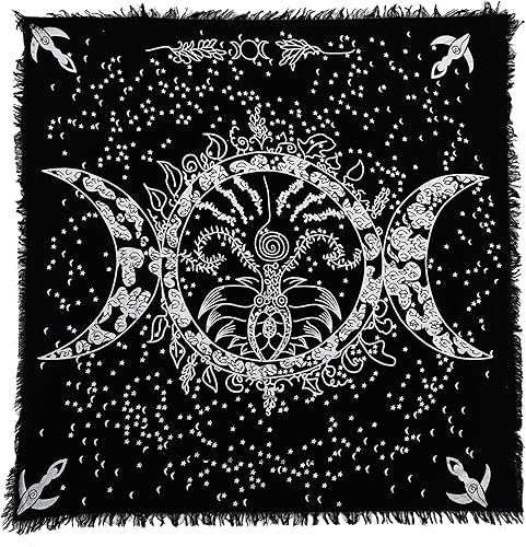 Indian Consigners Paño de altar Triple Moon Goddess Silver Witchcraft Tarot Spread 36 x 36 pulgadas, mantel Alter Wiccan (Special Triple Goddess