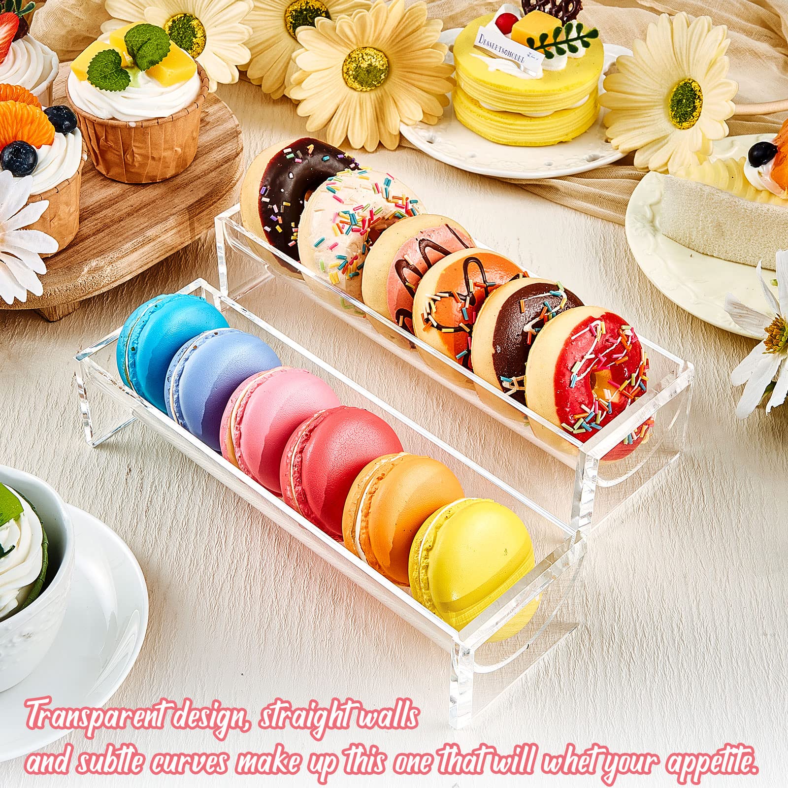 KVMORZE Plateau De Service Transparent De 22,1 Cm, Plateau De Présentation Rectangulaire Pour Macarons, Présentoir De Nourriture Pour La Maison (acrylique à Double Rangée En Forme De U