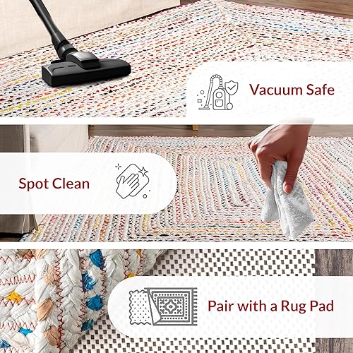 Miniatura 3 de nuLOOM Tammara - Alfombra bohemia trenzada a mano, ovalada 3 x 5 pies, color marfil