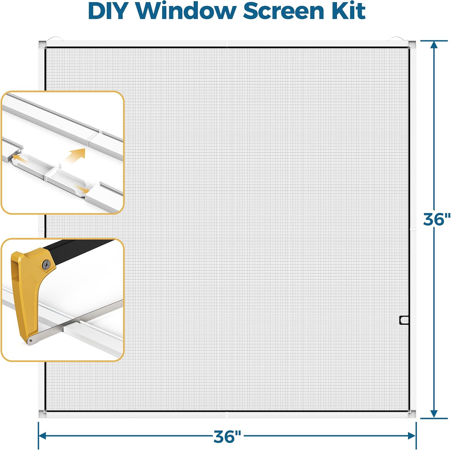 Augblinds DIY Window Screen Frame Kit, 5/16 x 3/5 in Aluminum Profile, Customizable for Window Screen Up to 36" x 36", Complete Replacement Kit with Mesh, Corners Spline, White