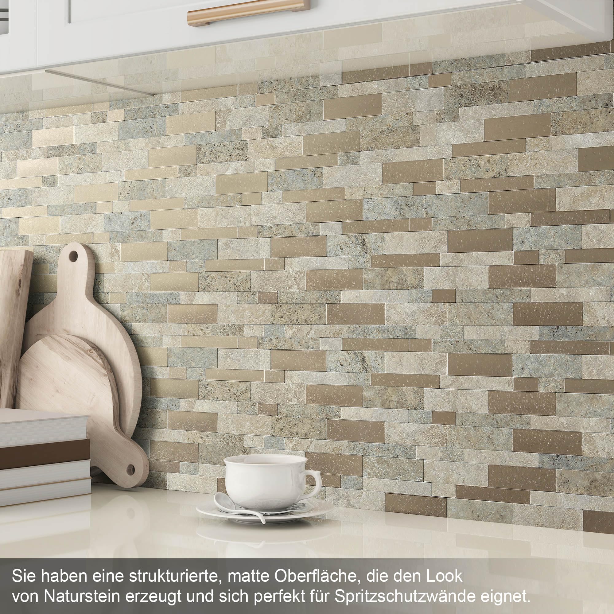 BeNice Selbstklebende Fliesen Küche Bad Wandfliesen Beige 10Blatt