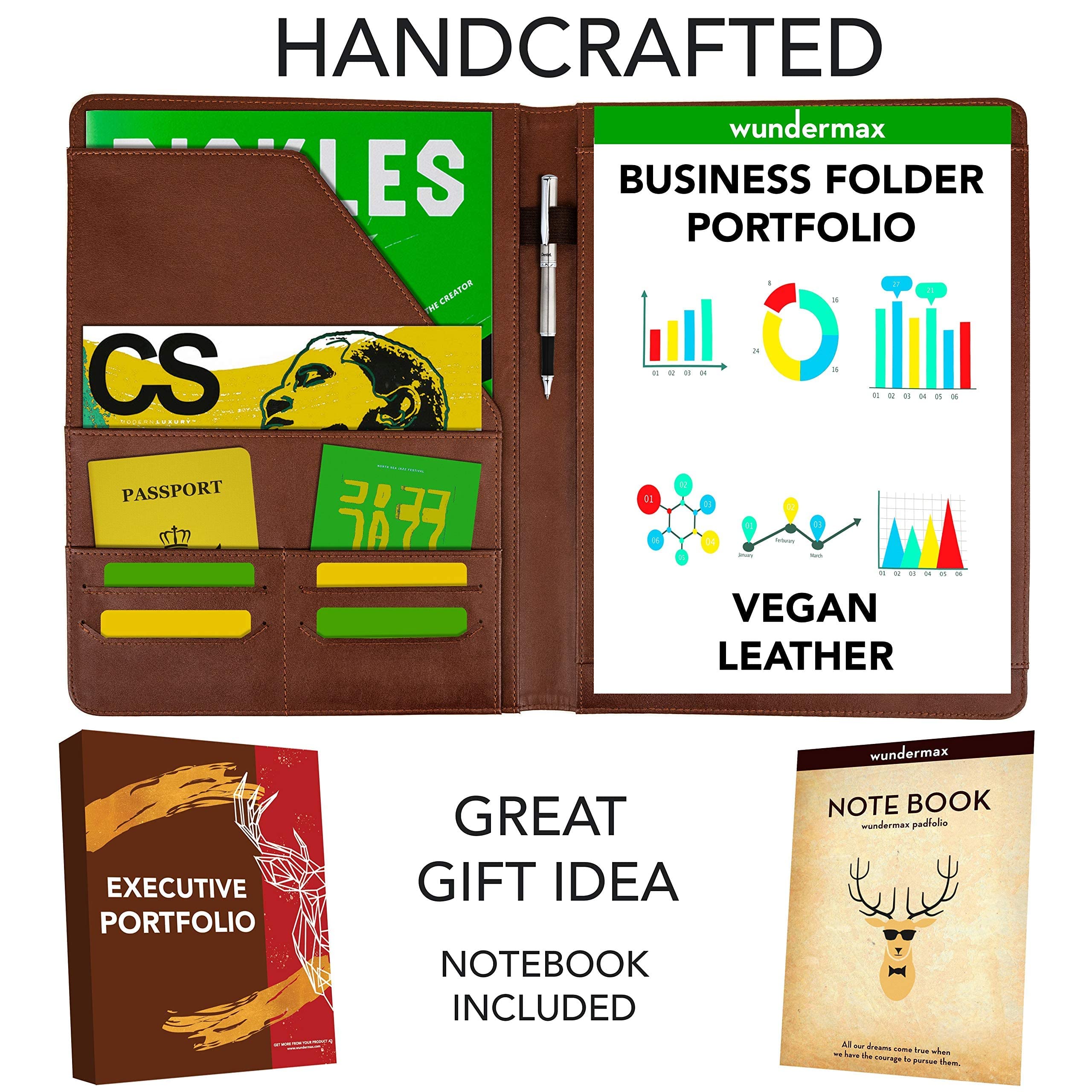 Wundermax Padfolio Portfolio Vegan Leather Binder Business Folder