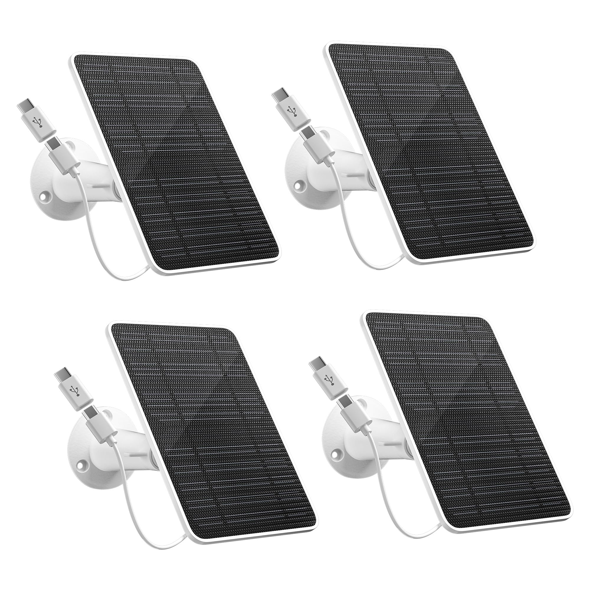 Solar Panel for Security Camera, 5W Solar Panel Charger Compatible with Eufycam 3/3C/2/2 Pro/2C/2C Pro/E/E20/E40/L20/L40/Solo/SoloCam Spotlight, Micro USB&USB-C Port IP65 Waterproof 10ft Cable, 4 Pack