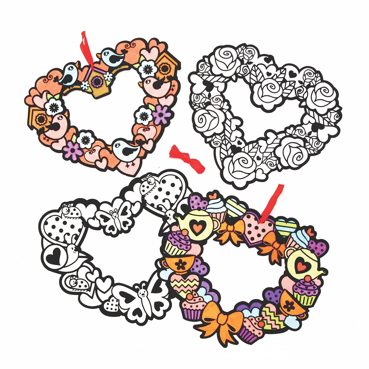 Baker Ross AX724 Heart Wreaths - Pack of 10, Kids Fuzzy Art Decorations for Valentine’s Day Crafting, Colouring and to Display!