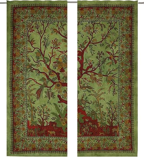 Colgante de pared con estampado de pájaro de árbol de la vida para decoración de habitación paneles de cortinas de mandala par de 82 pulgadas de