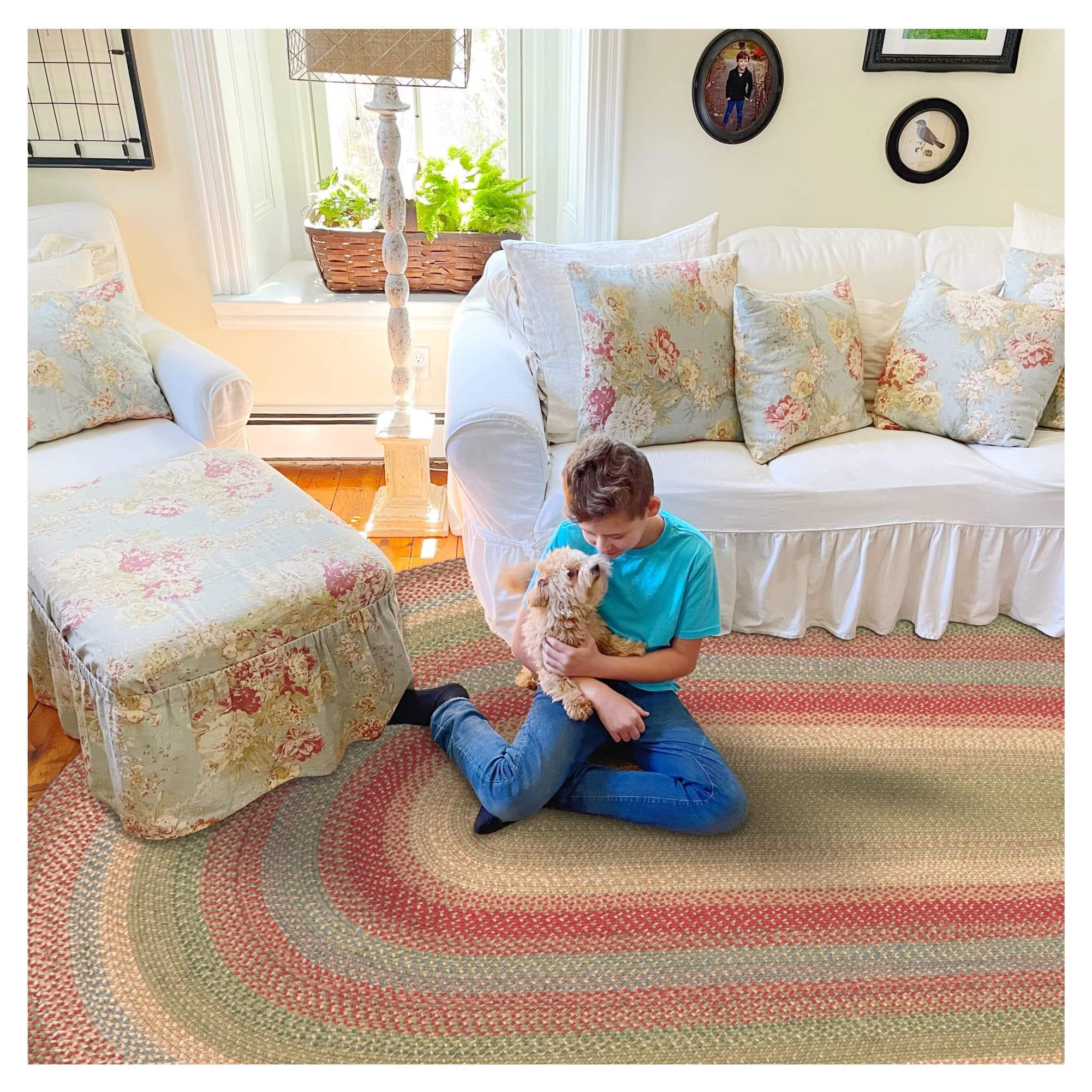 Homespice Azalea Multicolor Braided Oval Area Rugs, Jute, 5x8' - Perfect Country Primitive Decor for Living Room, Dining Room, Everywhere