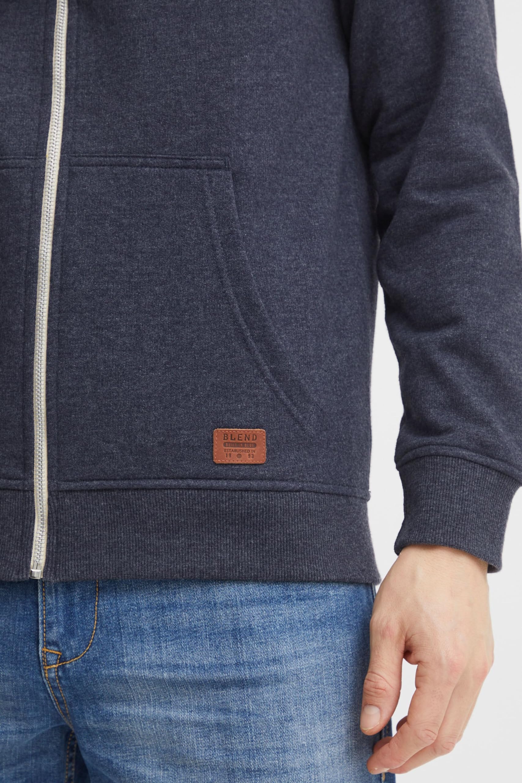BLEND BHArco Homme Veste en Sweat College Veste Cardigan avec col Montant Court Fermeture éclair Poche Kangourou Mélange de Coton Regular Fit