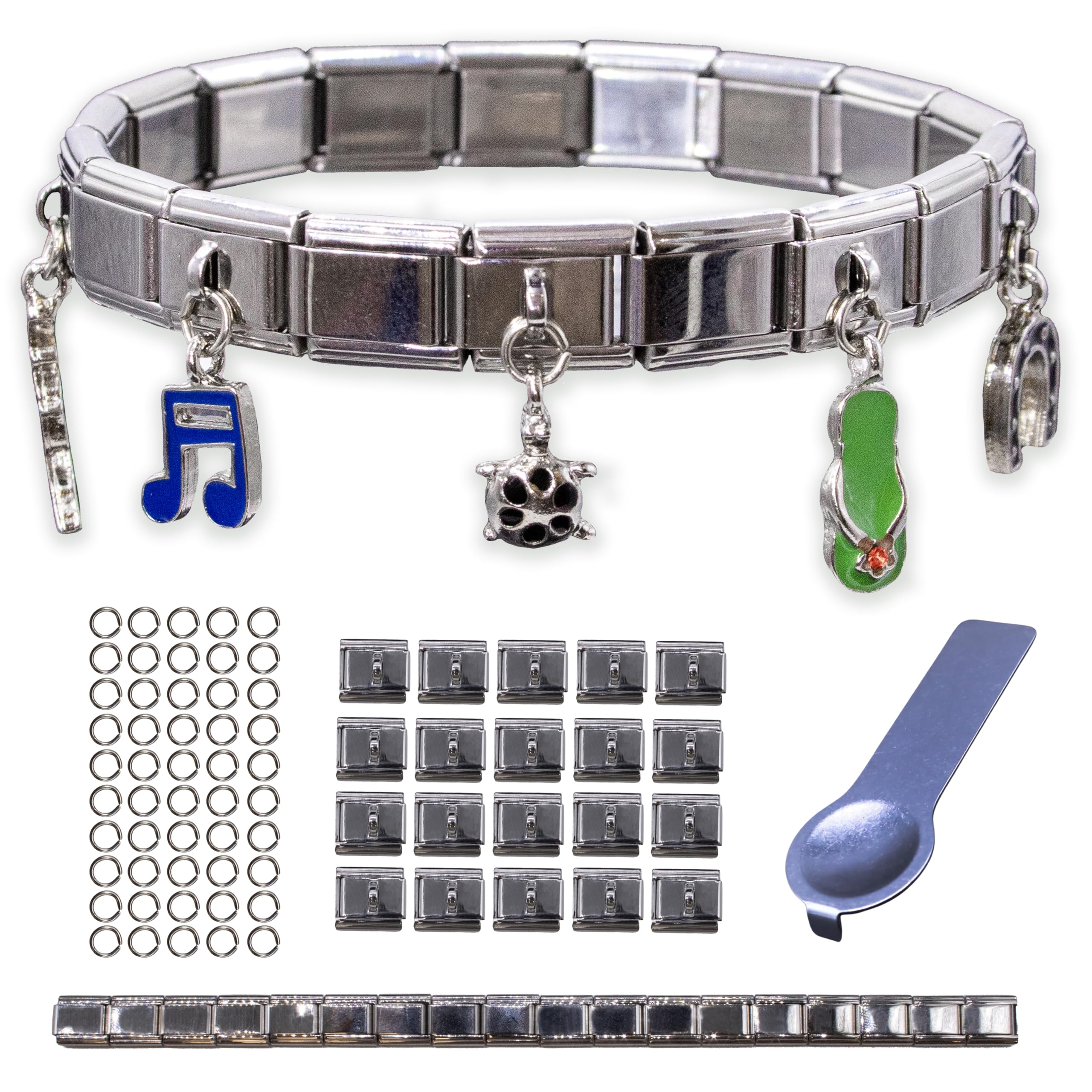 VTG. Italian Charm Link Bracelet Watch 12 Charms Stainless Steel KOKOPELLI NEW Customizable 9mm Italian Charm Bracelet Links - Perfect Gift  main image 3