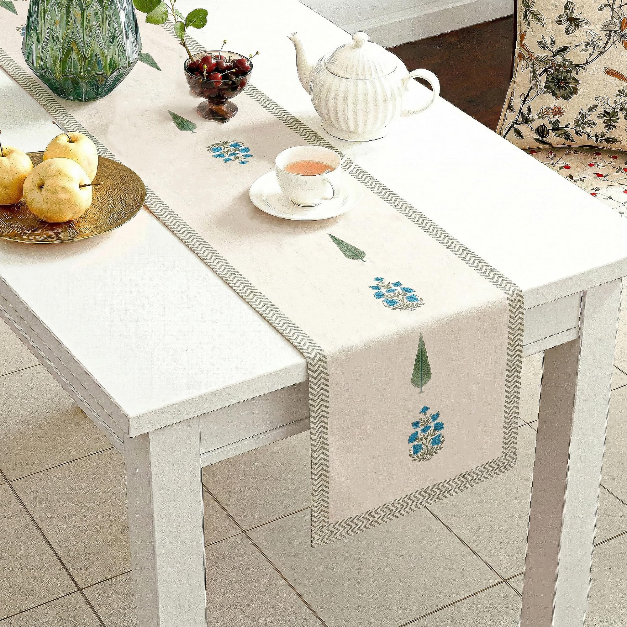 Velvet Table Runner - Embroidery Flower Print -9