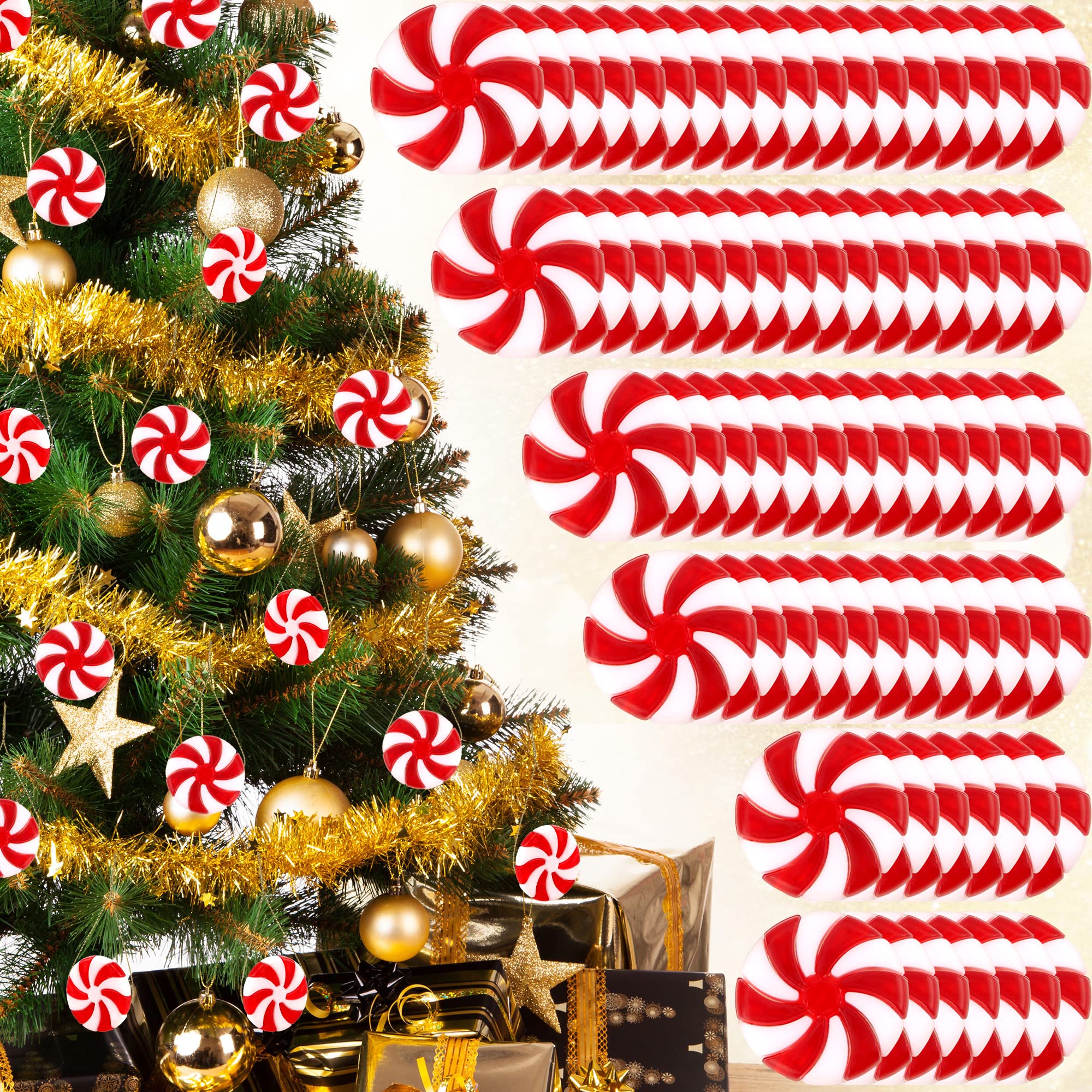 Cotiny 100 Pack Christmas Candy Cane Ornaments Acrylic Candy Decor DIY Christmas Tree Hanging Ornaments for Xmas Home Decoration Holiday Party Favors (Color Set 1)
