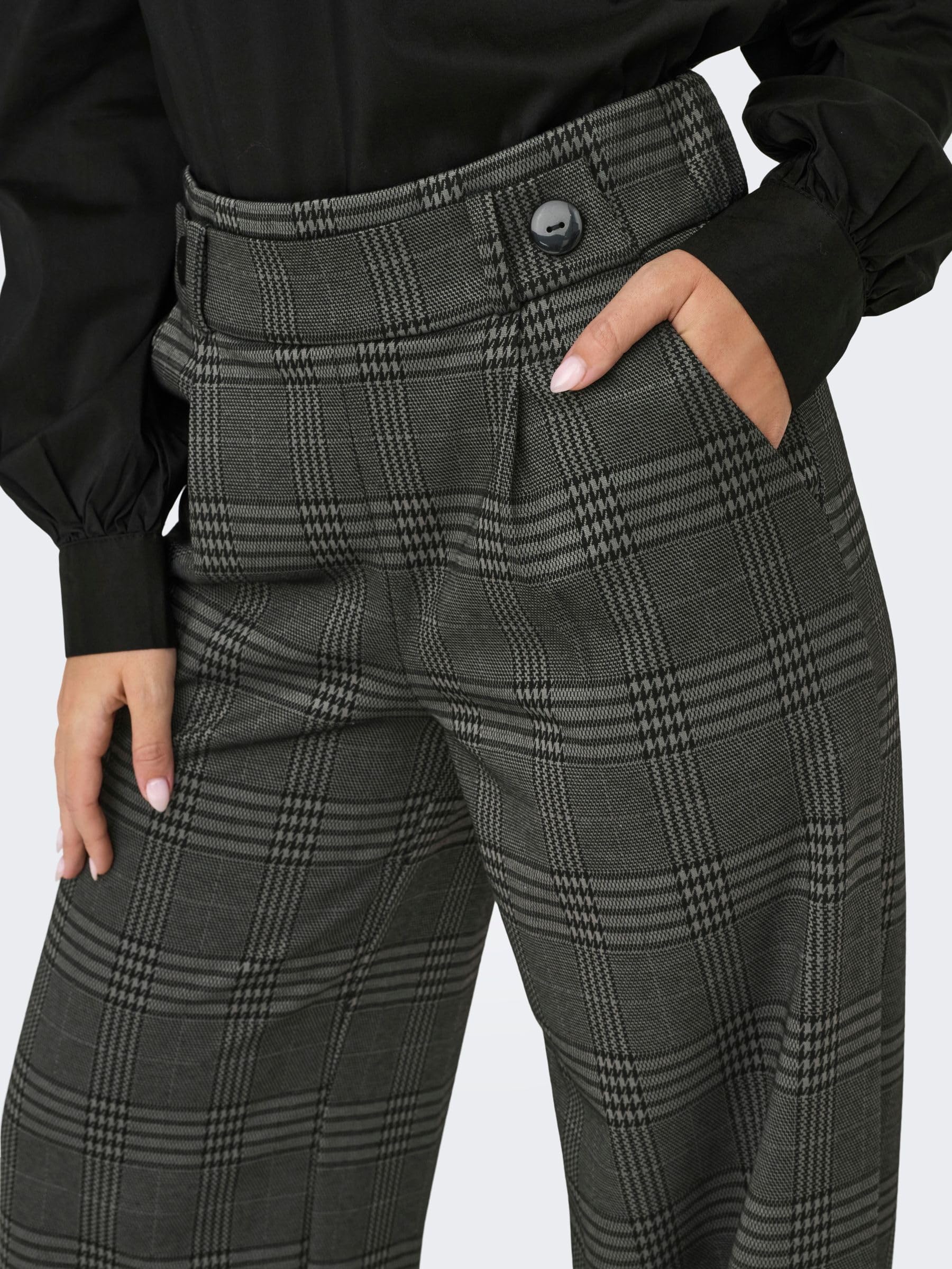 JDY Damen Karierte Stoffhose Elastisch Weite Marlene Pants Elegante Palazzo Culotte