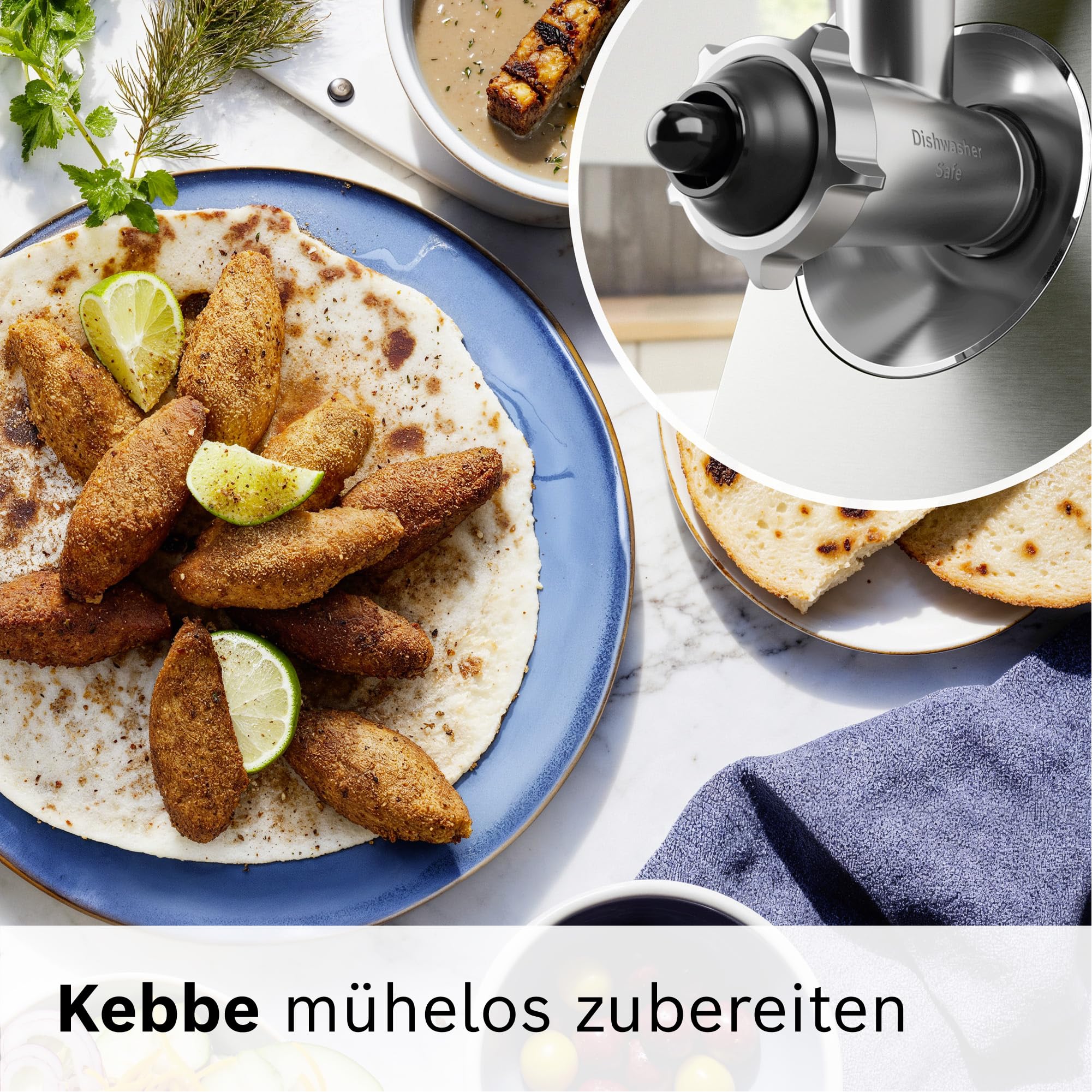 Bosch Fleischwolf Serie 8, 3 Lochscheiben (3/4,5 / 8mm), Edelstahl, spülmaschinenfest, Kebbe- & Wurst-Aufsatz, Durchlaufschnitzler, Motorblockleistung 2.500 W, elektrisch, MultiPower MFWS840M