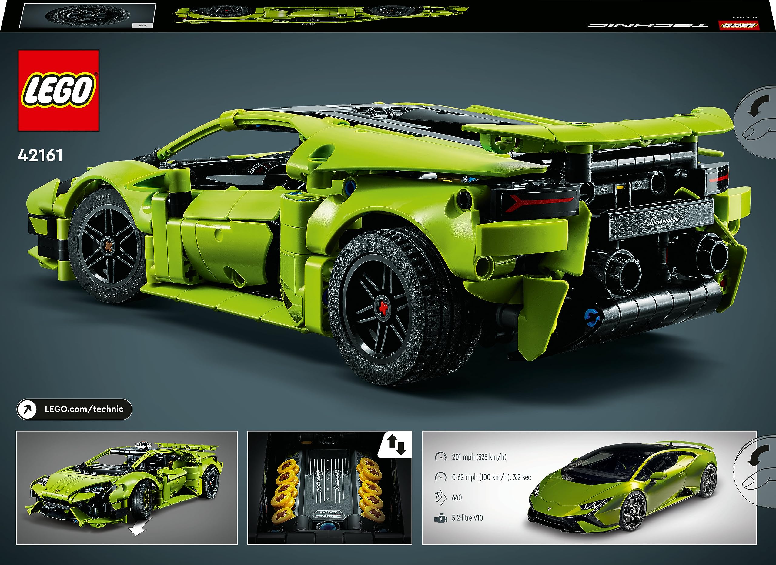 LEGO 42161 Technic Lamborghini Huracán Tecnica, zabawkowy model samochodu sportowego z klocków do zbudowania dla dzieci, pomysł na prezent dla chłopca, dziewczynki i fanów motoryzacji