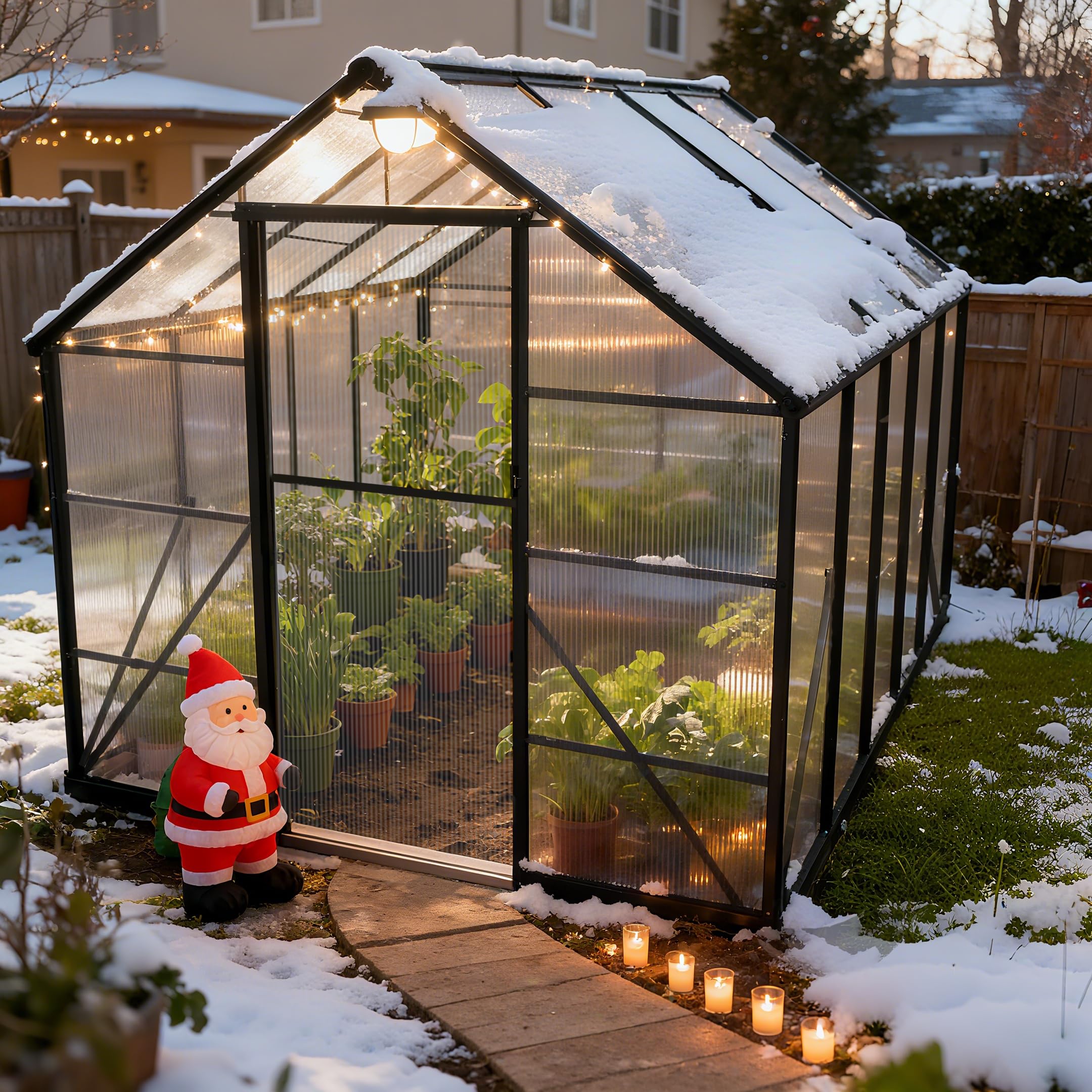 Froadp Invernadero de aluminio con base 310x250x205cm Invernaderos de jardín 4mm placas de cámara de aire de PC resistentes a la intemperie, invernadero para tomates con ventanas Invernadero para