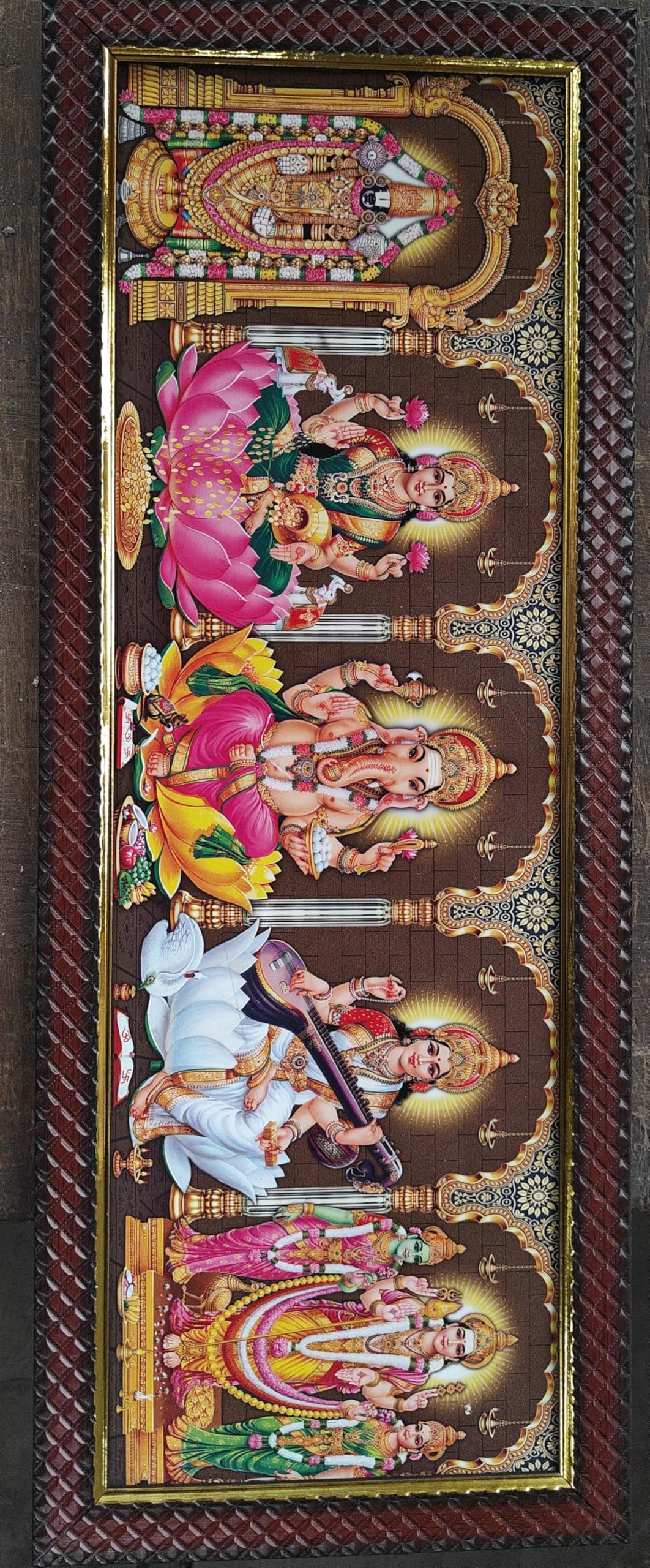 OM SAKTHI FRAMES,5 swamy photo, vinayagar,lakshmi, saraswathi,murugan and perumal in 1 frame,Wall Painting Framed Home Decor (Wood,Acrylic,Brown,Big Size 07x 20 Inch) A031-image-49