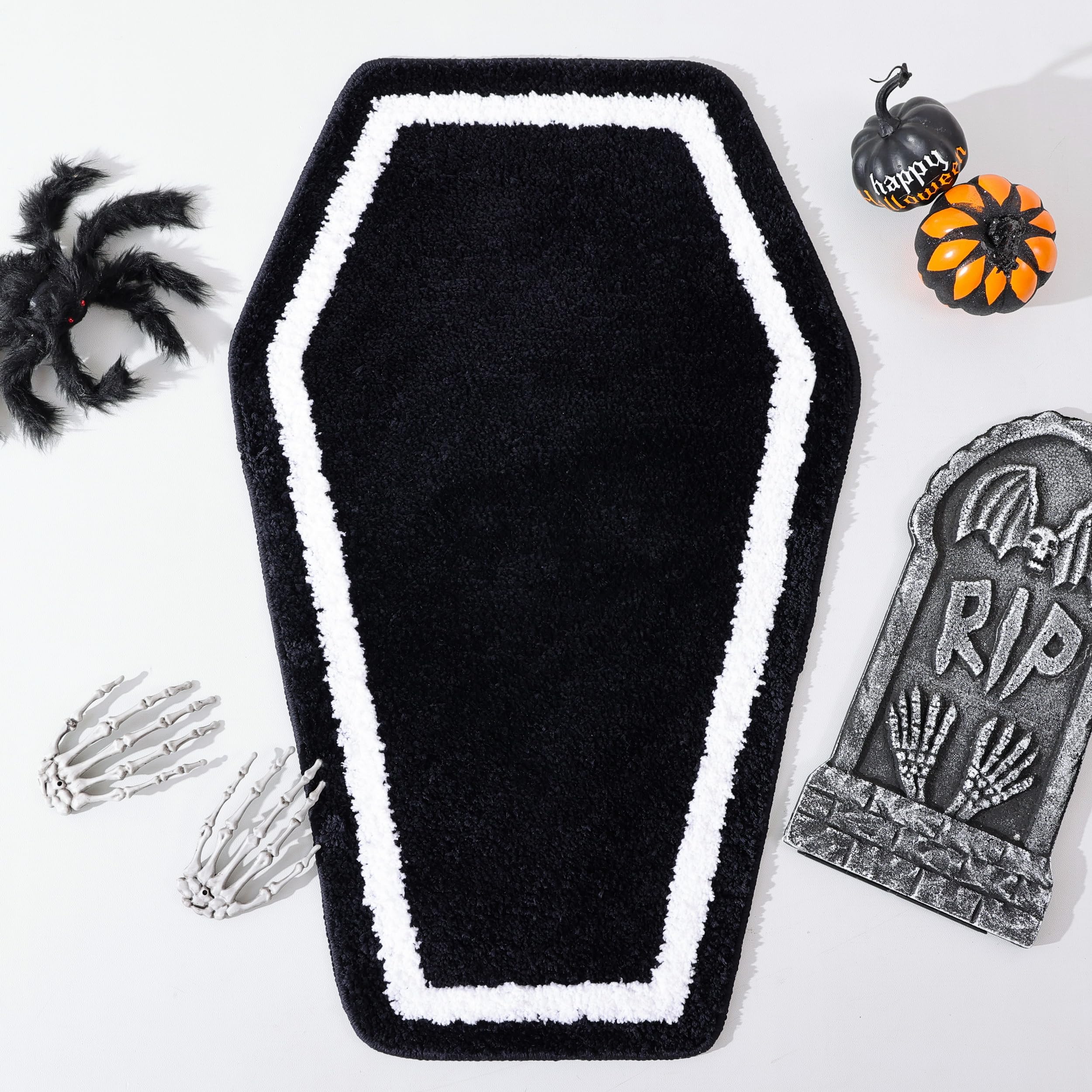 TRUEDAYS Halloween Decor Black Coffin Bath Mat for Bathroom Cute Gothic Halloween Decoration Black Bathroom Rug Non Slip