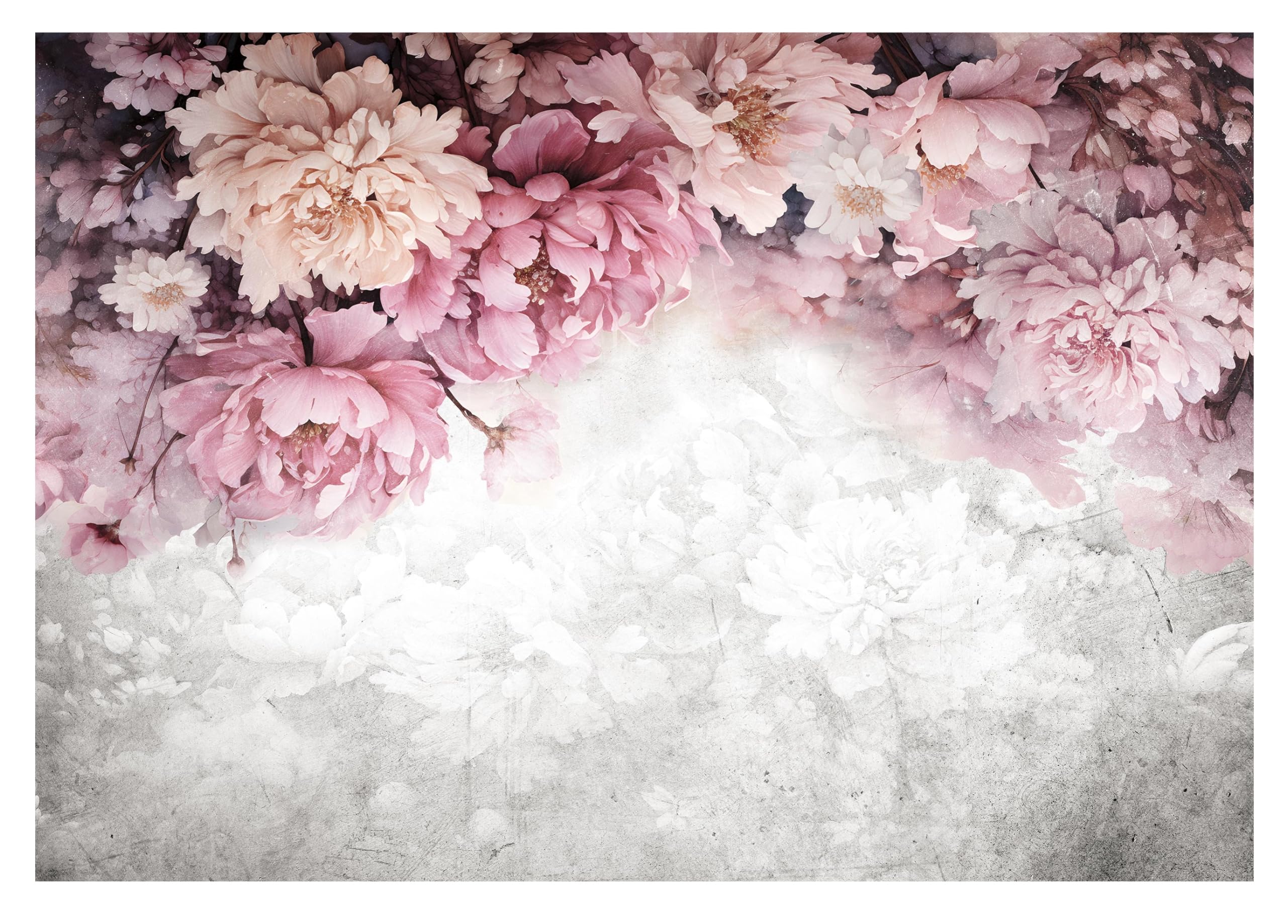 WallArena Vlies Fototapete Blumen Pfingstrosen Rosen Beton 368x254 cm | Hochwertige Vliestapete, für Wohnzimmer Schlafzimmer, Vliestapete Wandtapete Tapete 3D Effekt- inkl. Kleister