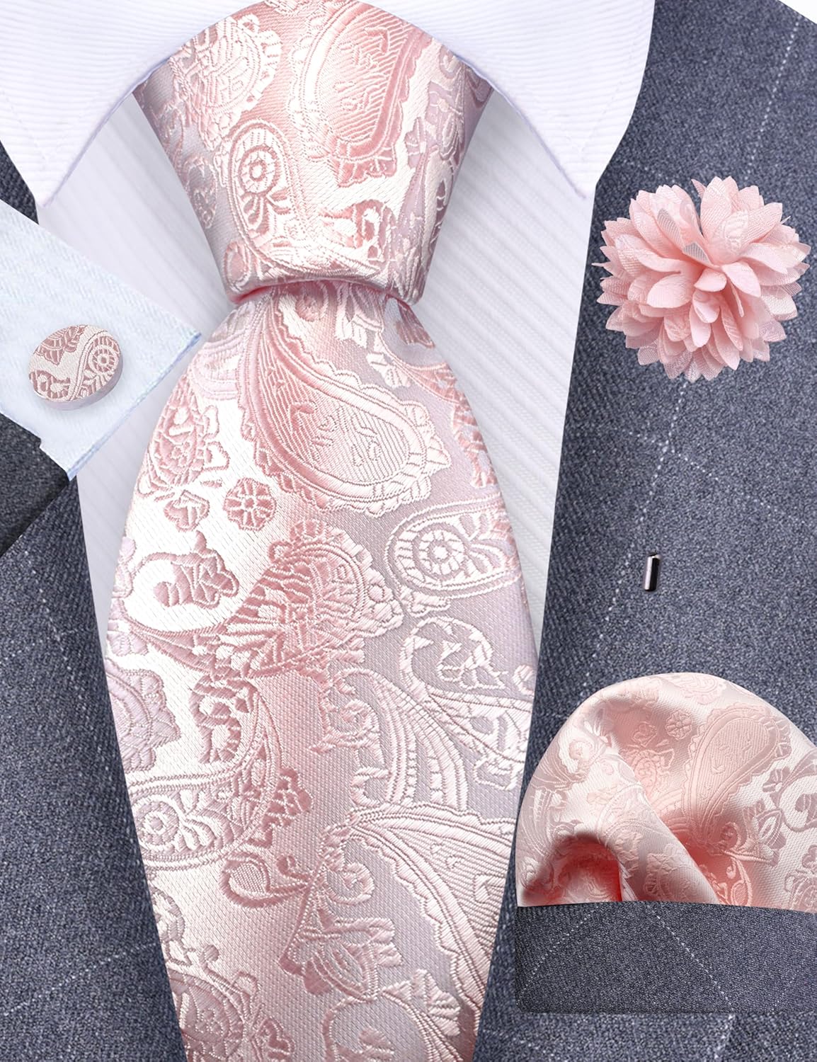 GUSLESON 3.15"(8cm) Mens Paisley Tie and Lapel Pin Necktie Hankerchief Cufflinks Set for Men - Image 2