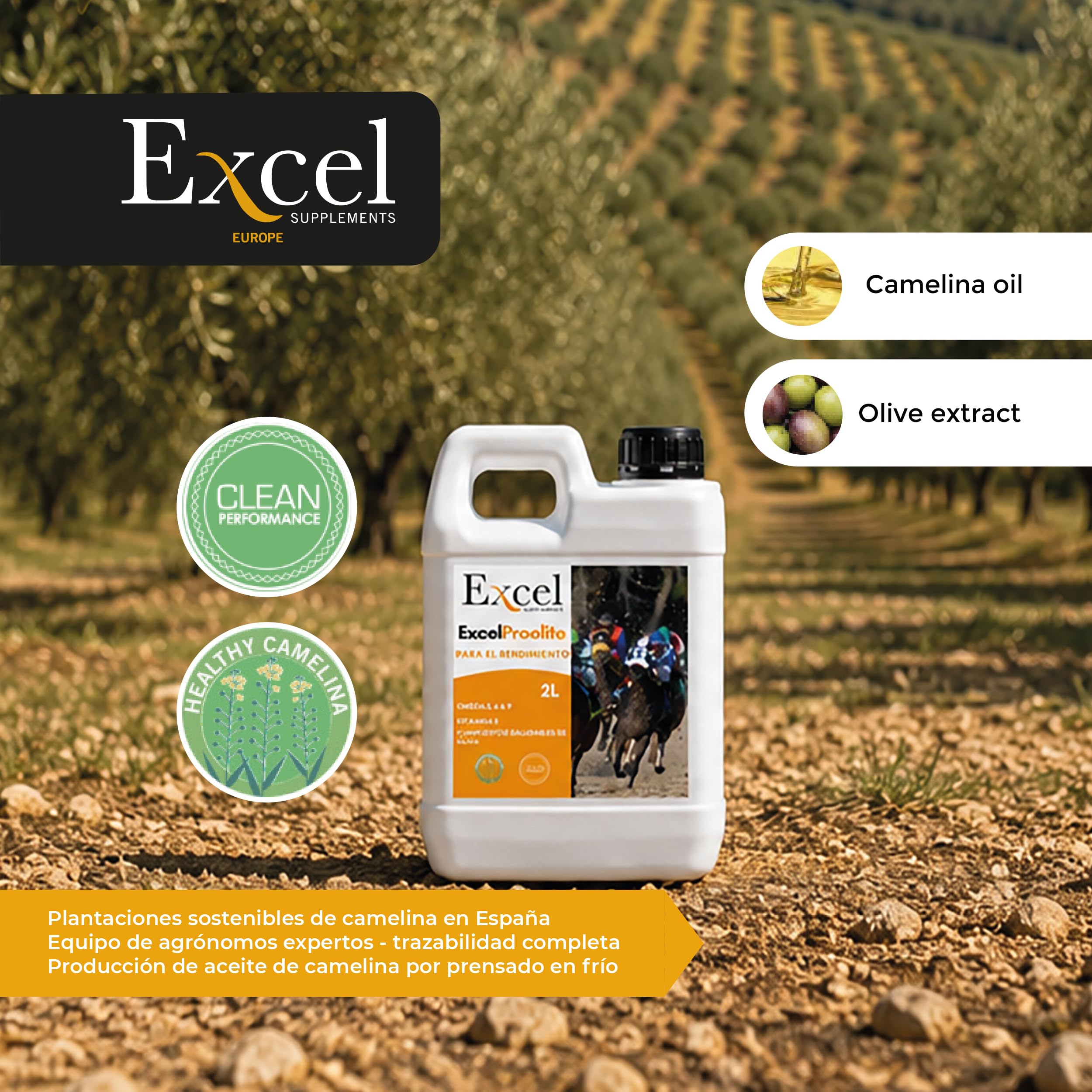 Excel SUPPLEMENTS ProElite | Suplemento de Aceite de Camelina |Caballos | Antioxidante | Antiinflamatorio | Natural 100% | Omegas 3, 6 y 9 | Desarrollo Muscular