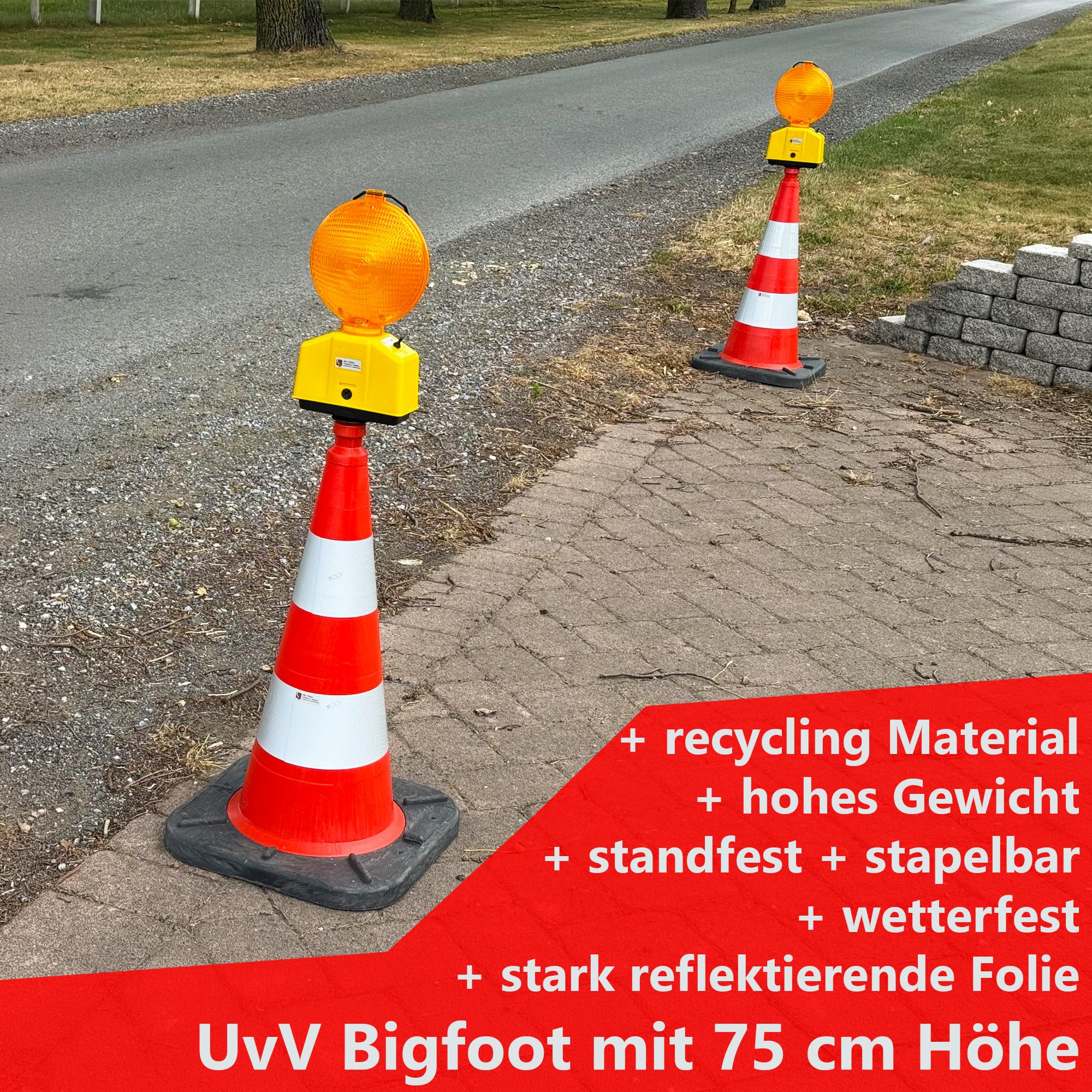 UvV-VarioBLITZ – Leitkegel mit Blitz-Warnleuchte (75 cm Bigfoot Leitkegel + VarioBLITZ)