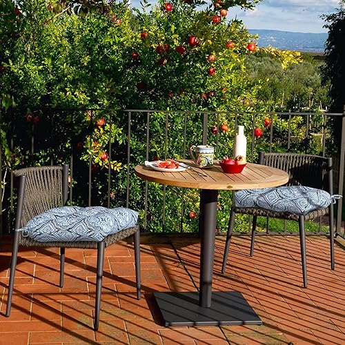 Miniatura 7 de Juego de 2 cojines para sillas de exterior de 19 x 19 x 4 pulgadas, cojines de asiento de patio copetudos repelentes al agua con lazos, almohadillas