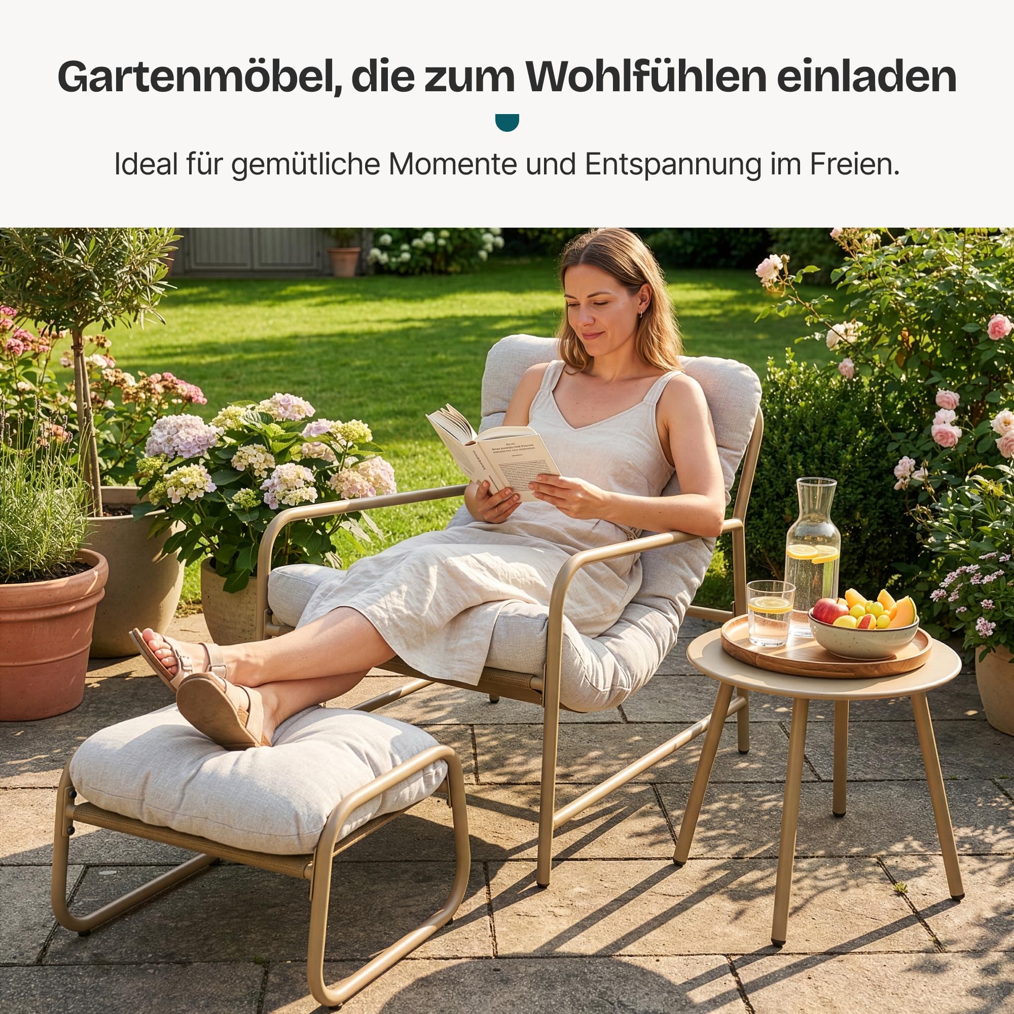 [en.casa] Gartenmöbel Set Trerdfjoa 3-teilig Balkonmöbel Beige/Grau