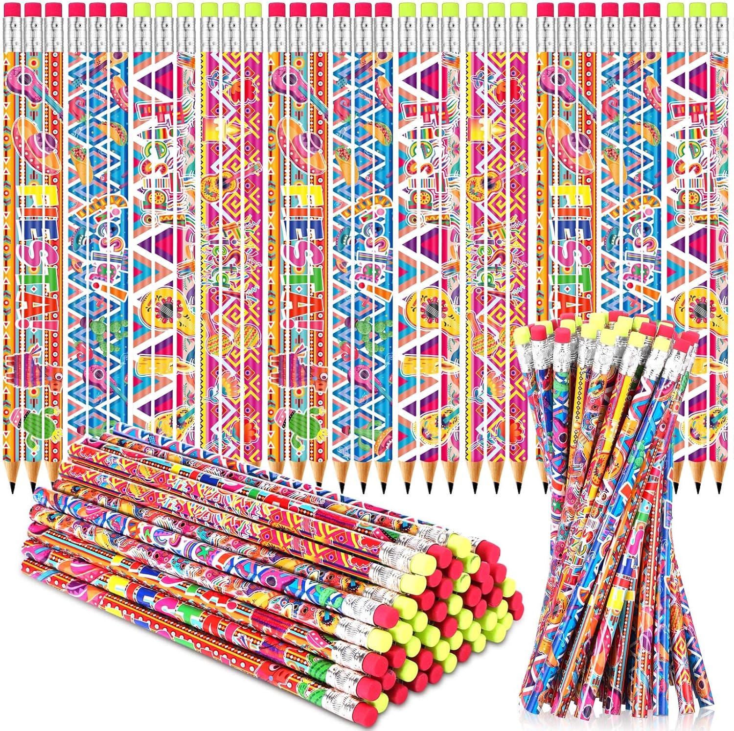 48 Pcs Mexican Themed Pencils Wood 2B Pencil with Eraser