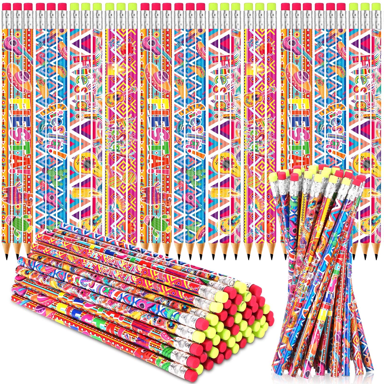 Photo 1 of **BUNDLE OF 3**  48 Pcs Mexican Themed Pencils Wood 2B Pencil with Eraser Bulk Art Graphite Cute Pencils for Mexican Themed Fiesta Party Cinco De Mayo, Taco Bout Tuesday, Birthday, Luau Party Supplies