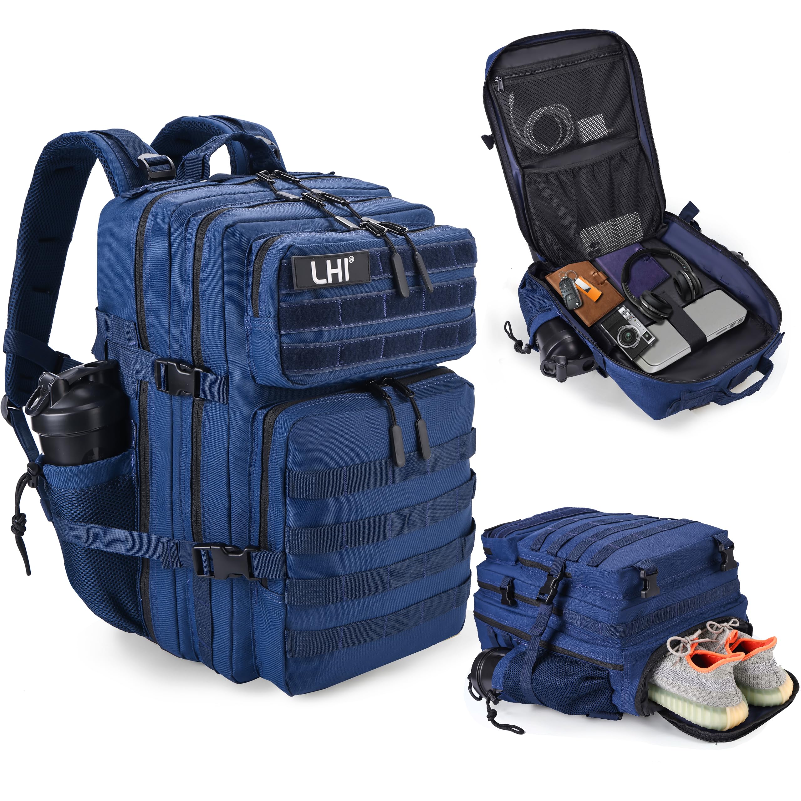 LHI Military Tactical Backpack for Men and Women 45L Army 3 Days Assault Pack Bag Large Rucksack with Shoe Compartment